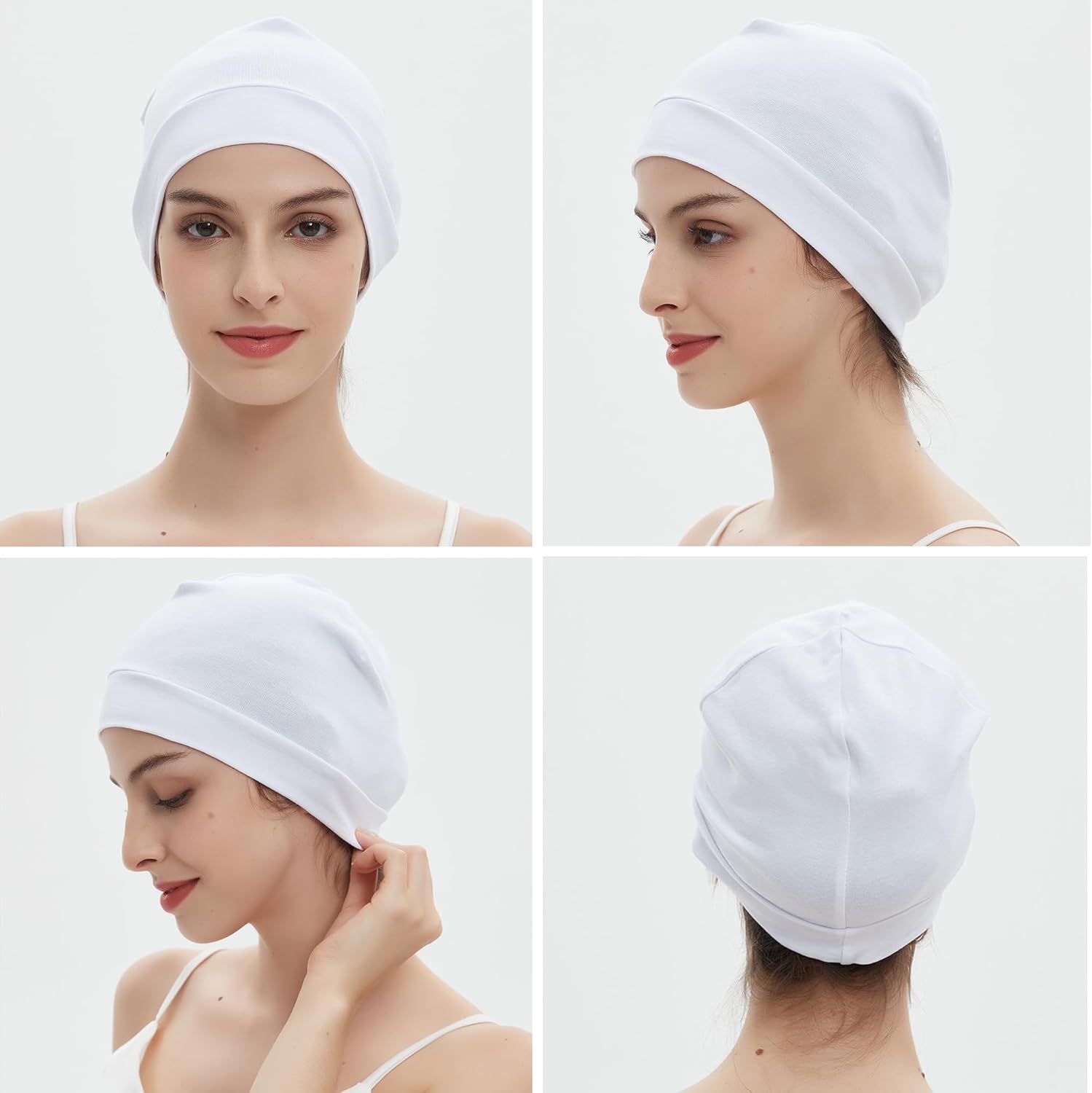 100% Cotton Skull Caps for Men Women Breathable Night Cap Sleep Hats Soft Lightweight Running Beanie Helmet Liner - Image 4
