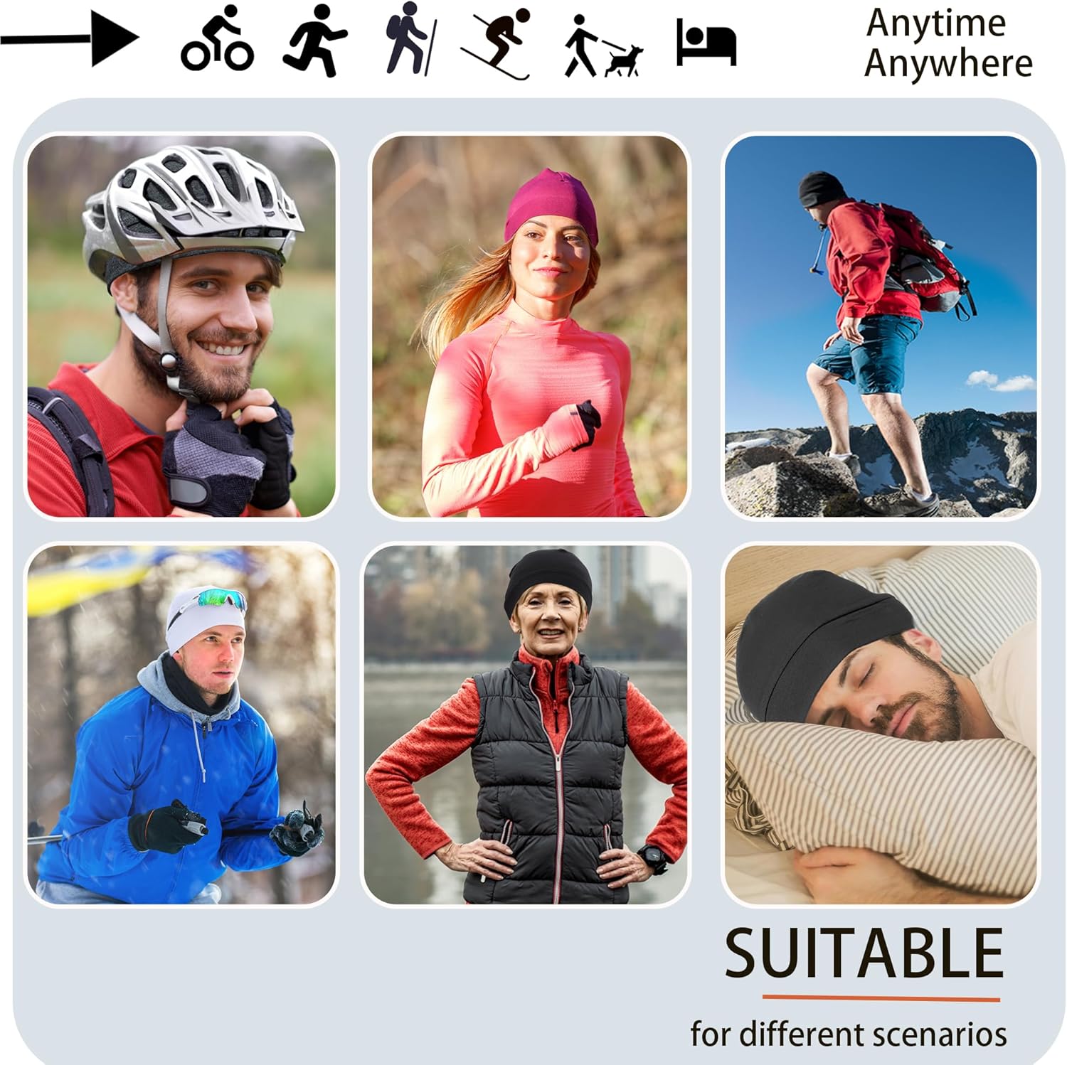 100% Cotton Skull Caps for Men Women Breathable Night Cap Sleep Hats Soft Lightweight Running Beanie Helmet Liner - Image 6
