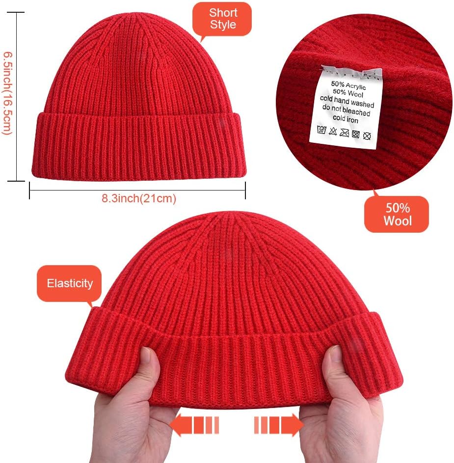 Short Fisherman Beanie for Men Women, Swag Wool Knit Cuff Trawler Skullcap,Winter Warm Hats - Image 4