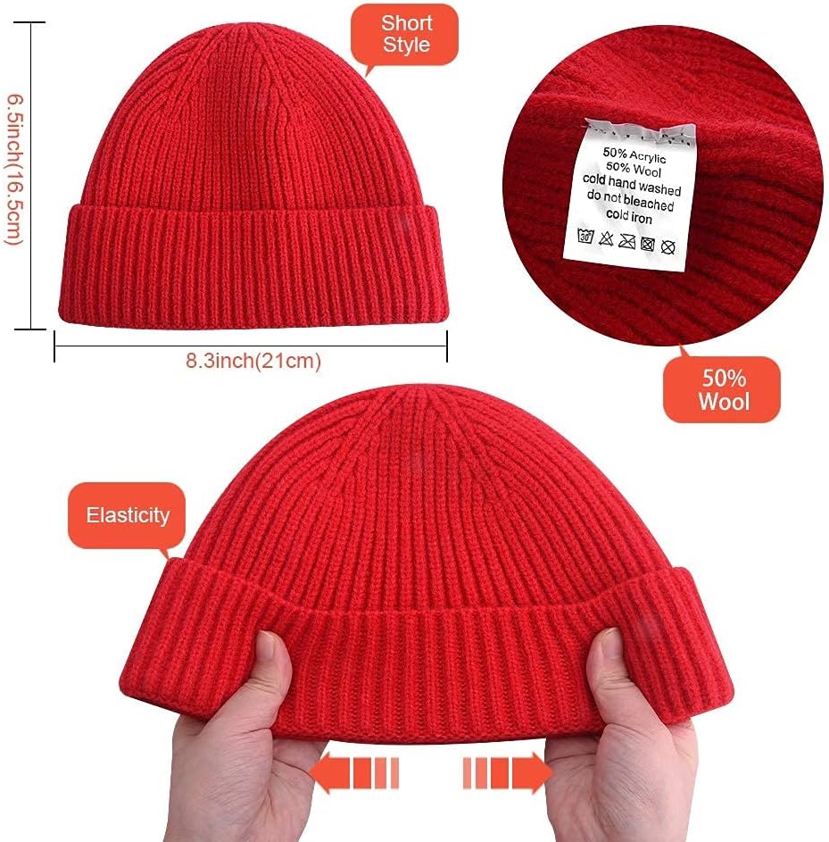 Short Fisherman Beanie for Men Women, Swag Wool Knit Cuff Trawler Skullcap,Winter Warm Hats - Image 5