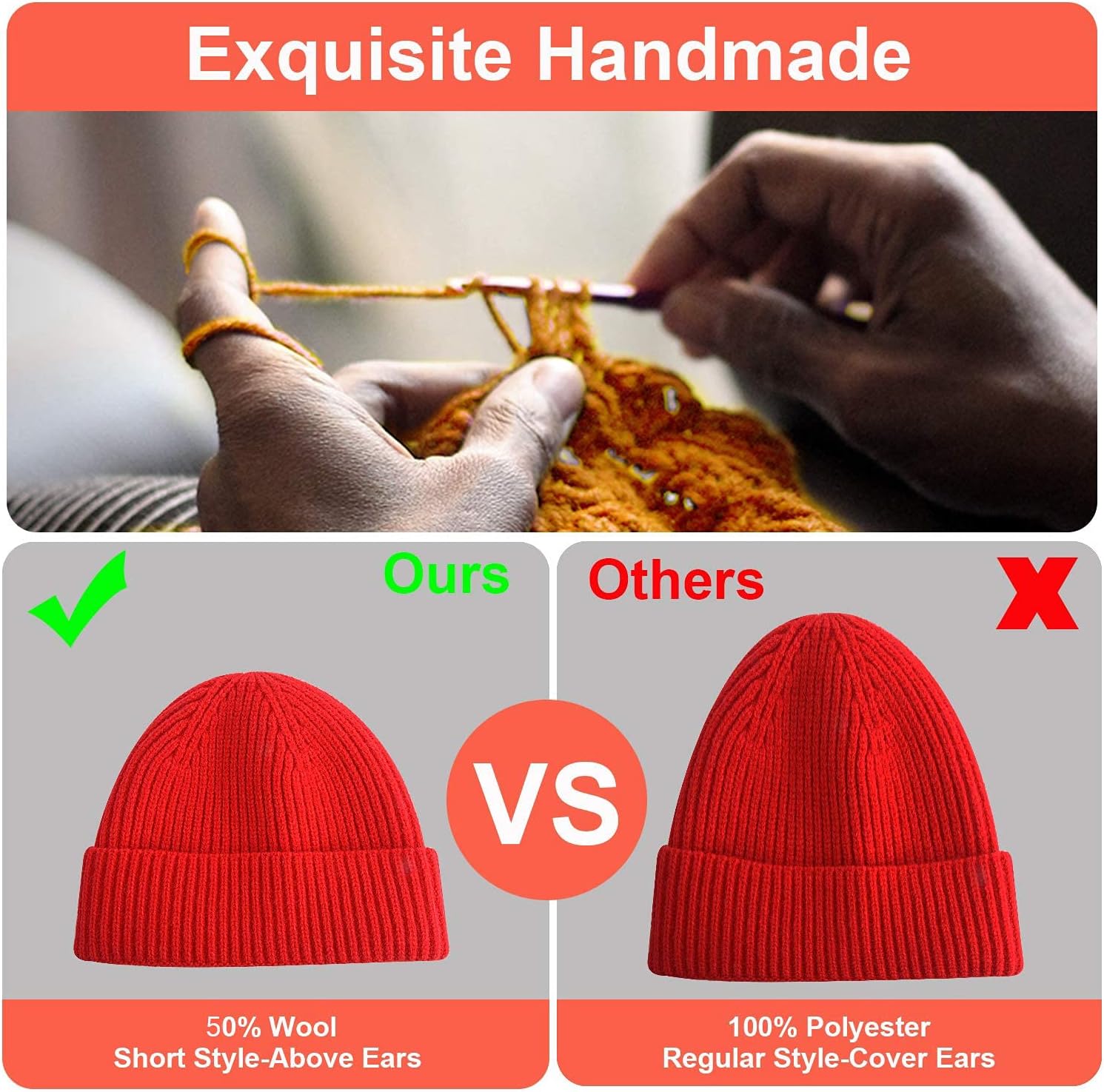 Short Fisherman Beanie for Men Women, Swag Wool Knit Cuff Trawler Skullcap,Winter Warm Hats - Image 6