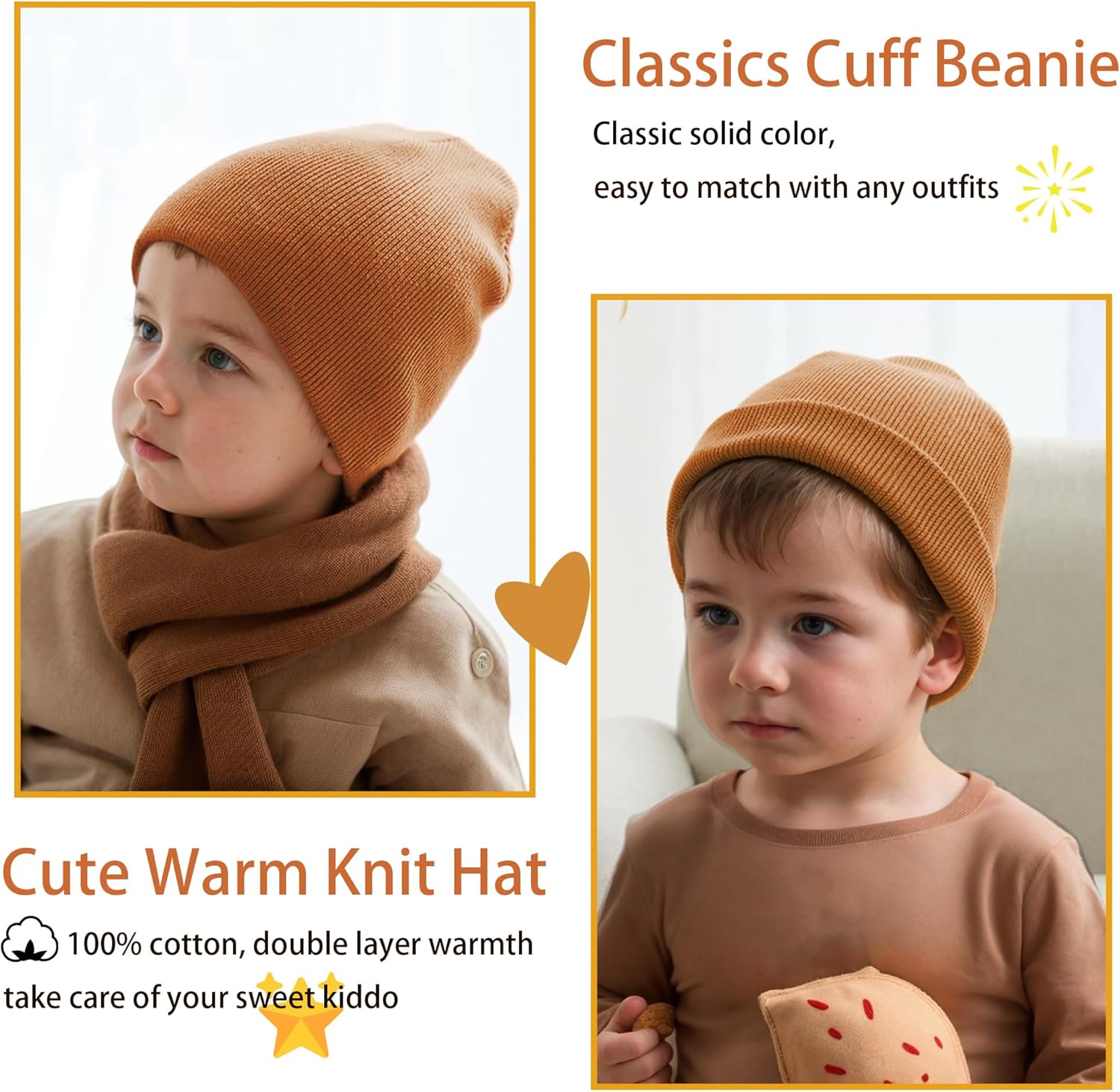 100% Cotton Toddler Beanie Hats for Baby Boys Girls Kids Infant Winter Hat Soft Warm Knit Cuffed Caps - Image 3