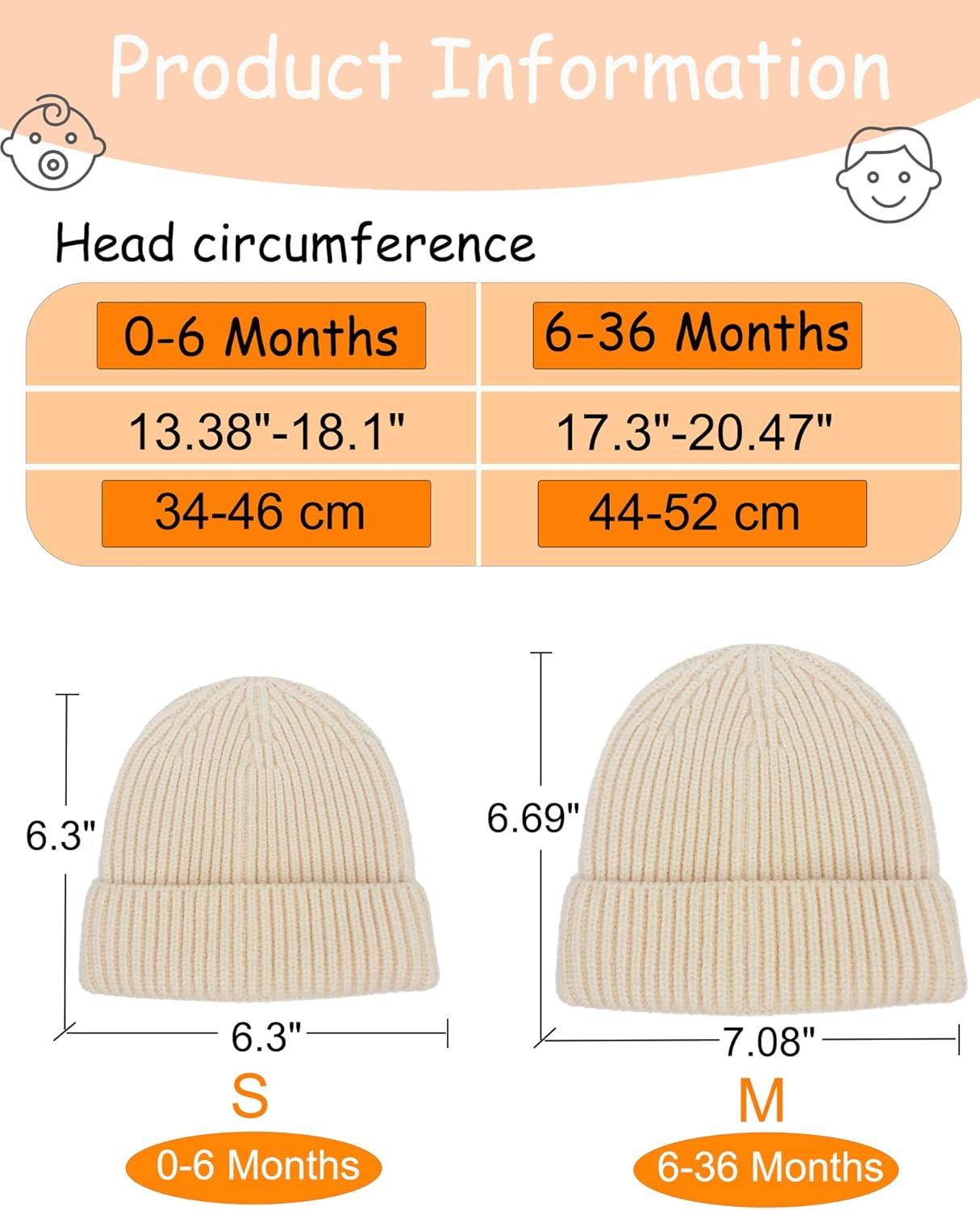 Toddler Beanie Baby Hat Boys Girls Beanies, Wool Cuffed Warm Infant Kids Winter Hats Children Knit Caps - Image 2