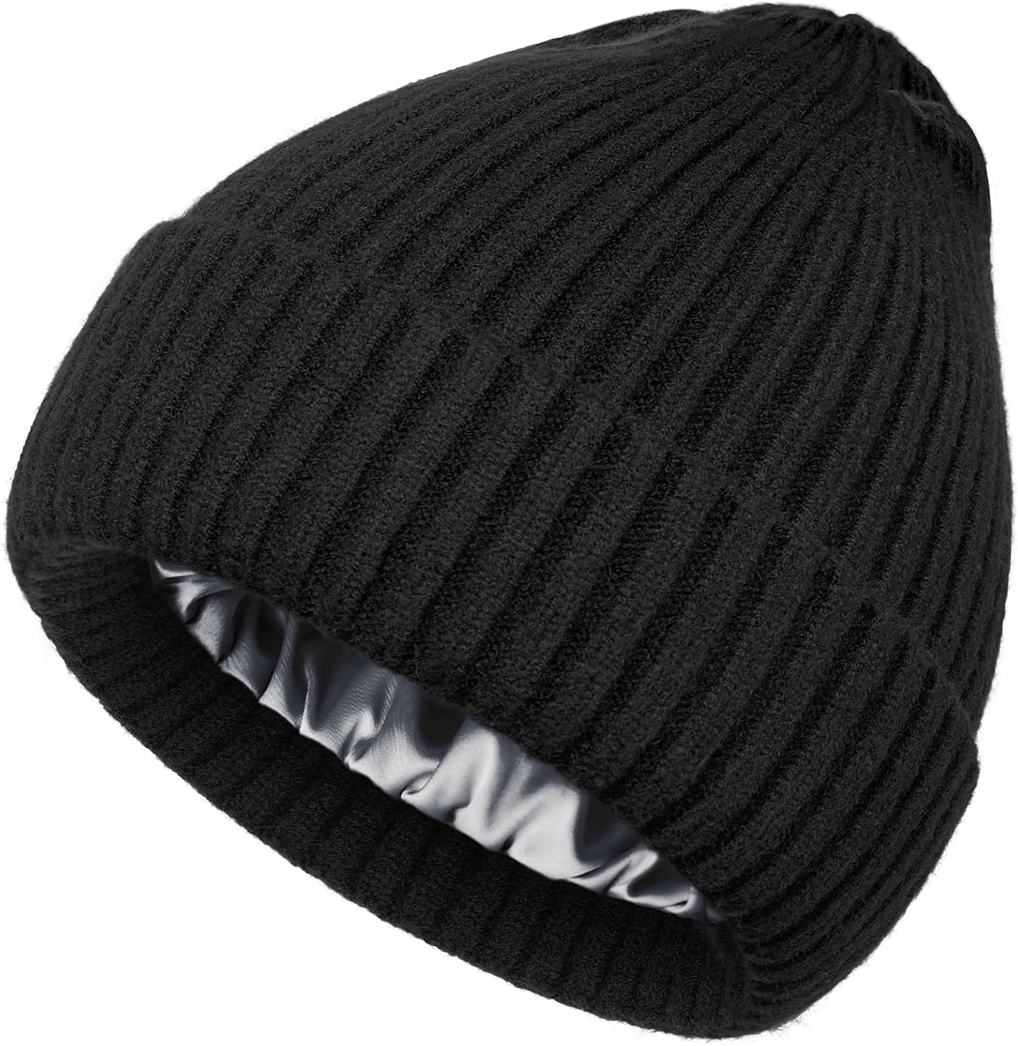 Satin Lined Wool Beanie Hat for Women Men Winter Cold, Warm Knit Fashion Cuffed Beanie Skull Cap Watch Cap - Image 1