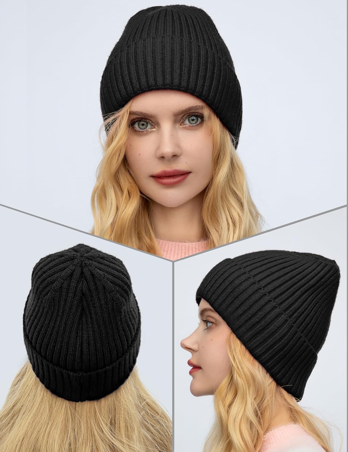 Satin Lined Wool Beanie Hat for Women Men Winter Cold, Warm Knit Fashion Cuffed Beanie Skull Cap Watch Cap - Image 2