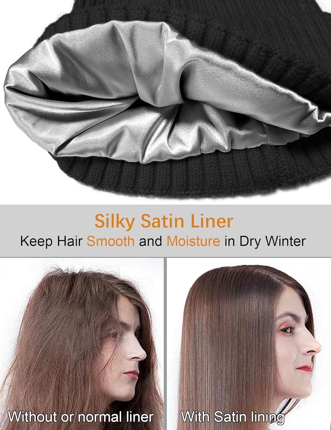 Satin Lined Wool Beanie Hat for Women Men Winter Cold, Warm Knit Fashion Cuffed Beanie Skull Cap Watch Cap - Image 3