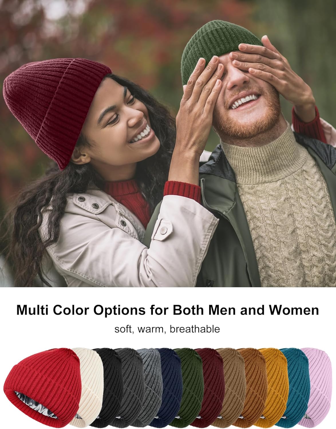 Satin Lined Wool Beanie Hat for Women Men Winter Cold, Warm Knit Fashion Cuffed Beanie Skull Cap Watch Cap - Image 7