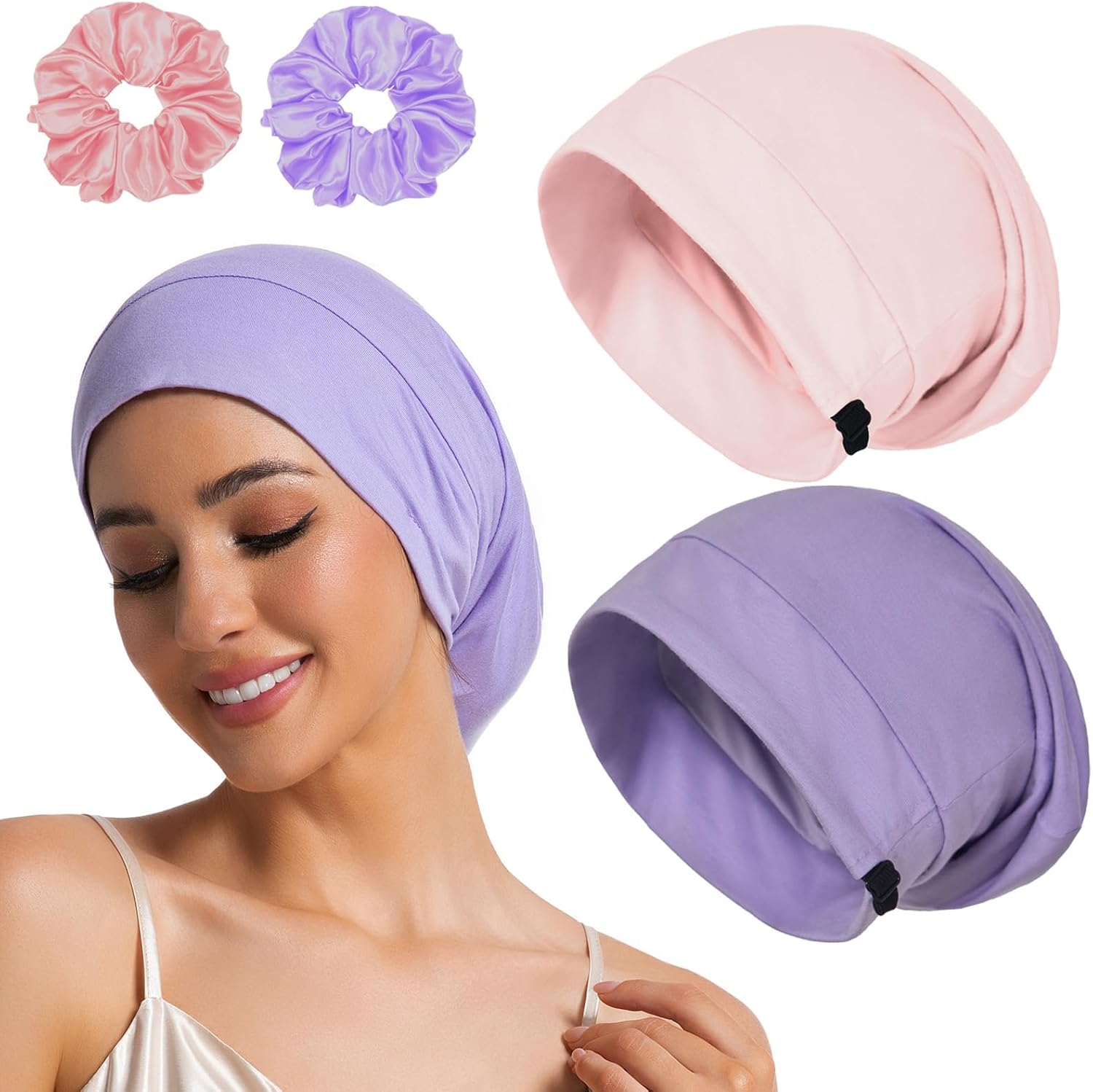 Sleep Cap Bonnet for Sleeping Black Women Men, Adjtable Cooling Lining Bonnets for Curly Hair Wrap Braids Beanie Night Hat - Image 1