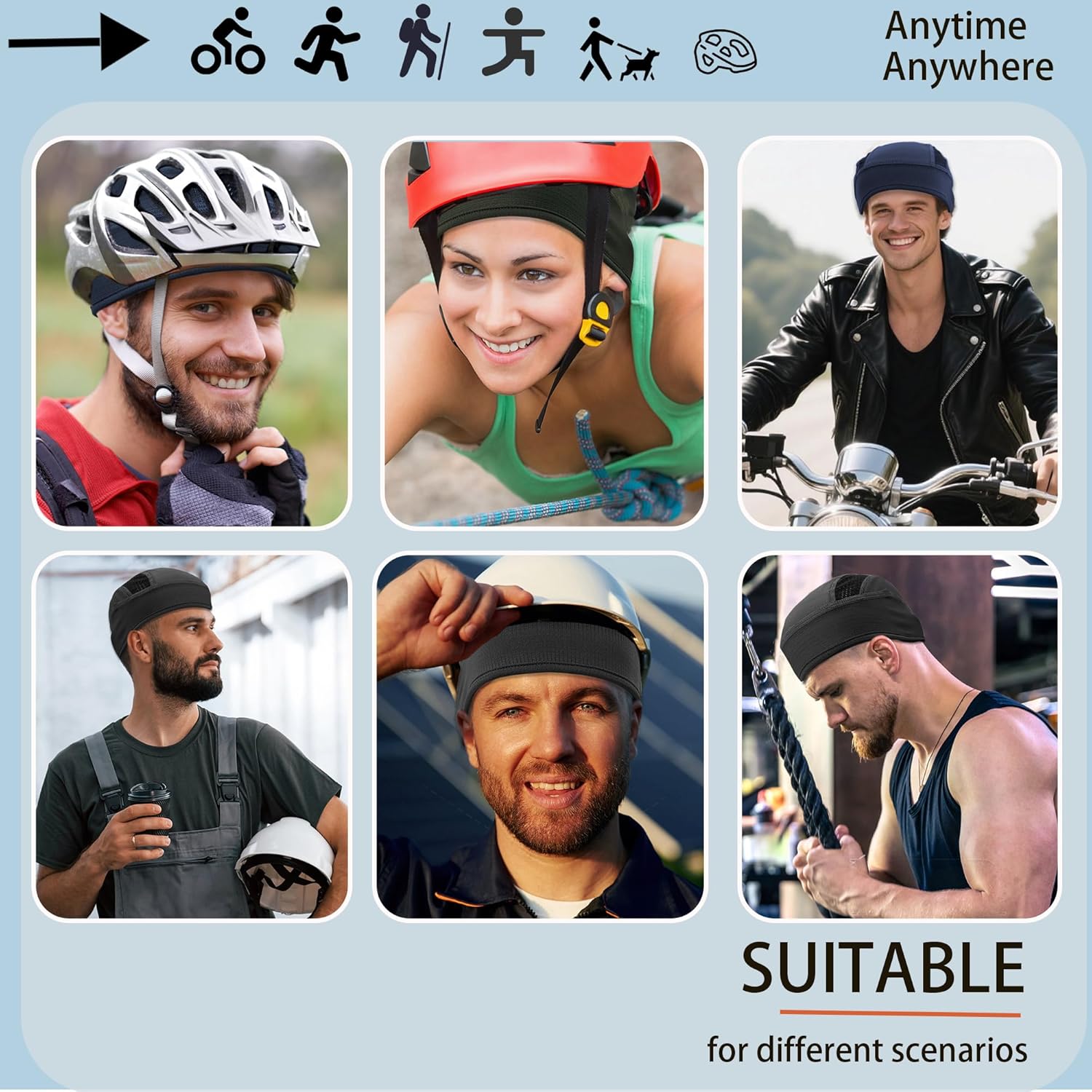 Skull Caps Cooling Helmet Liner,Lightweight Mesh Sweat Wicking Hard Hat Liner Cycling Motorcycle Cap for Men Women - Image 6