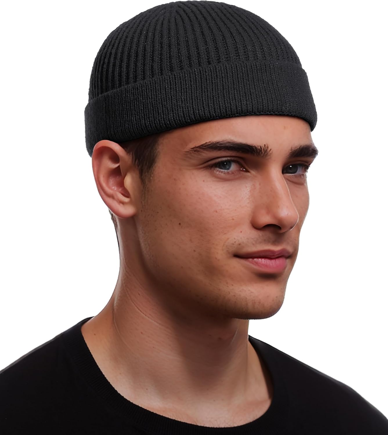 Thin Wool Fisherman Beanie for Men Women, Short Knit Cuff Trawler Watch Hats - Image 1