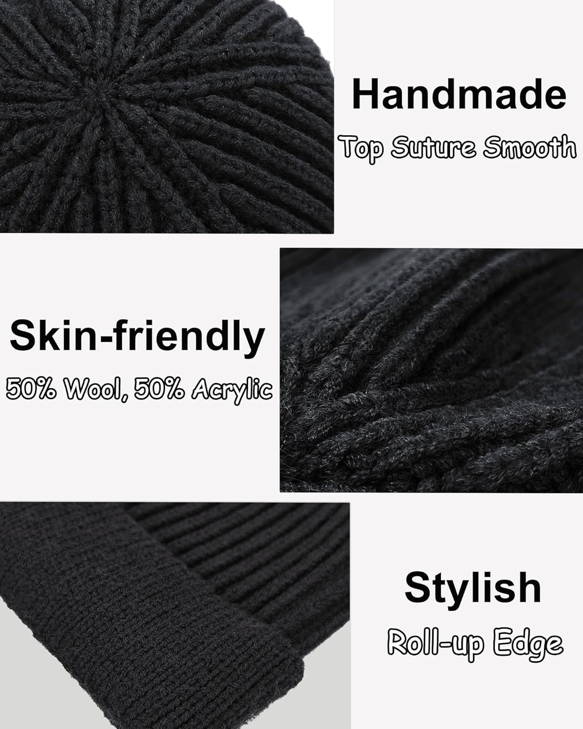 Thin Wool Fisherman Beanie for Men Women, Short Knit Cuff Trawler Watch Hats - Image 6