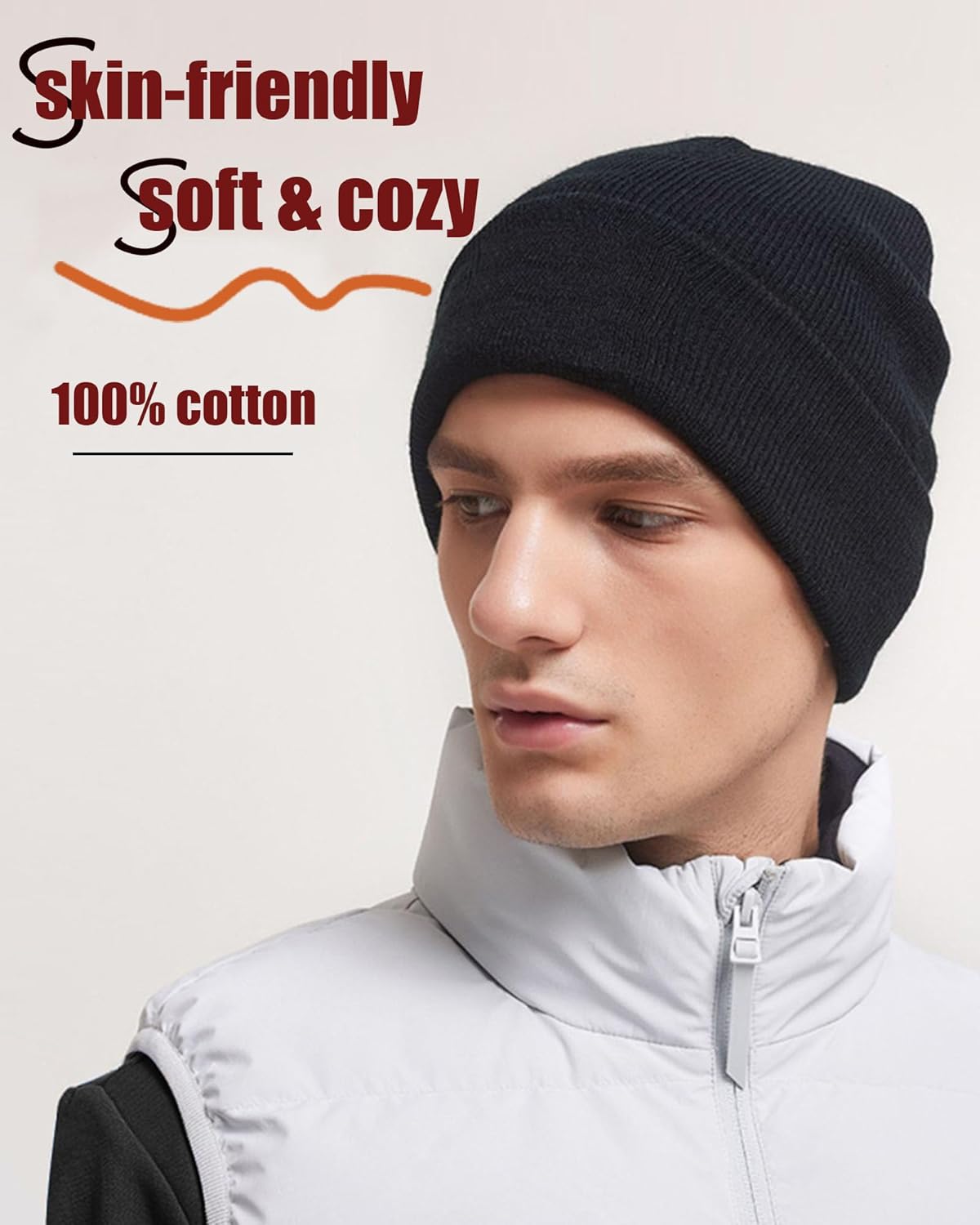 100% Cotton Beanie Hat- Unisex Ultra Soft Winter Warm Stretch Knit Cuffed Hats Fisherman Beanies Skull Cap - Image 3