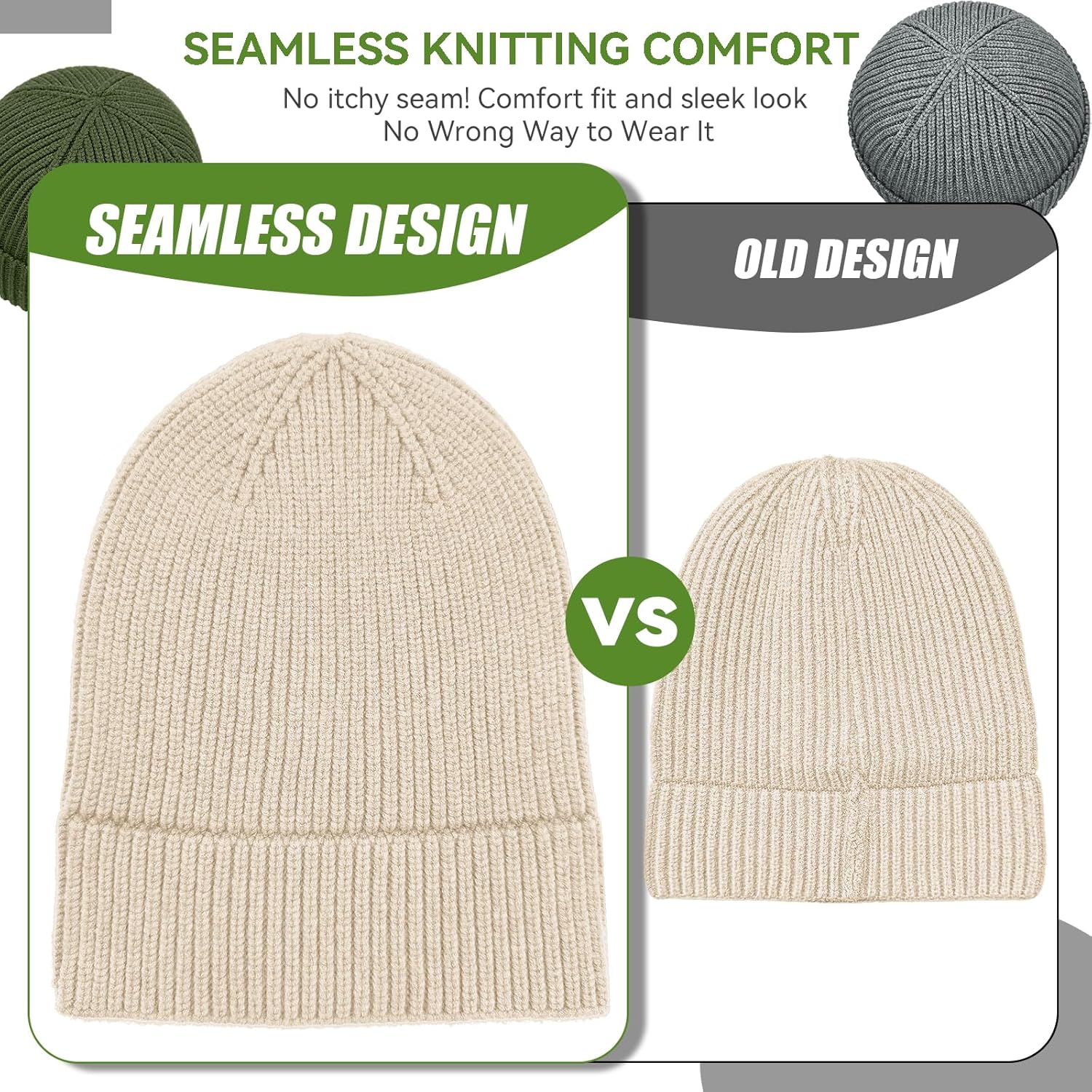 50% Wool Thick Beanie Hat for Men Women, Seamless Winter Knit Skull Cap, Cuffed Fisherman Beanie Warm Watch Cap - Image 3
