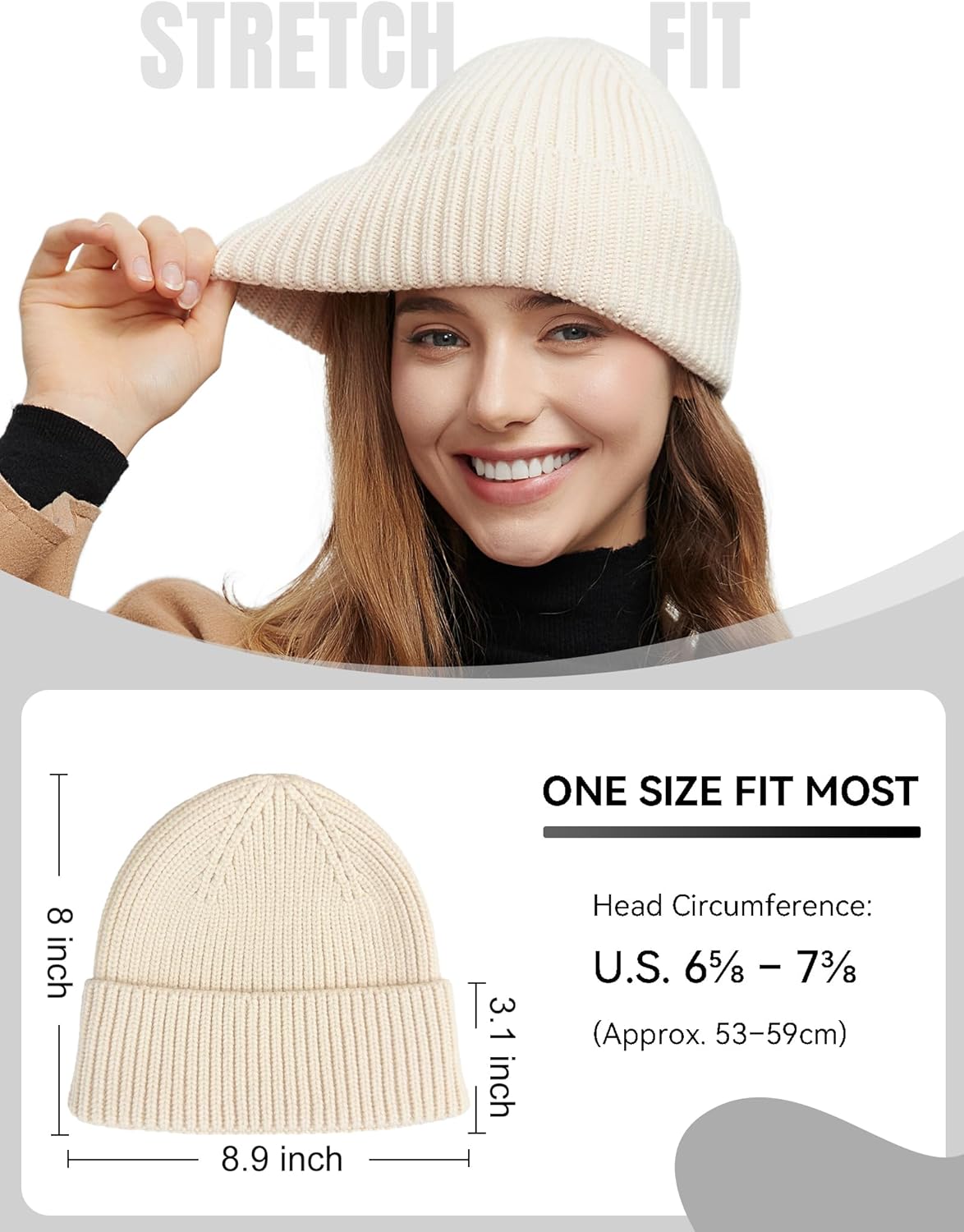 50% Wool Thick Beanie Hat for Men Women, Seamless Winter Knit Skull Cap, Cuffed Fisherman Beanie Warm Watch Cap - Image 4