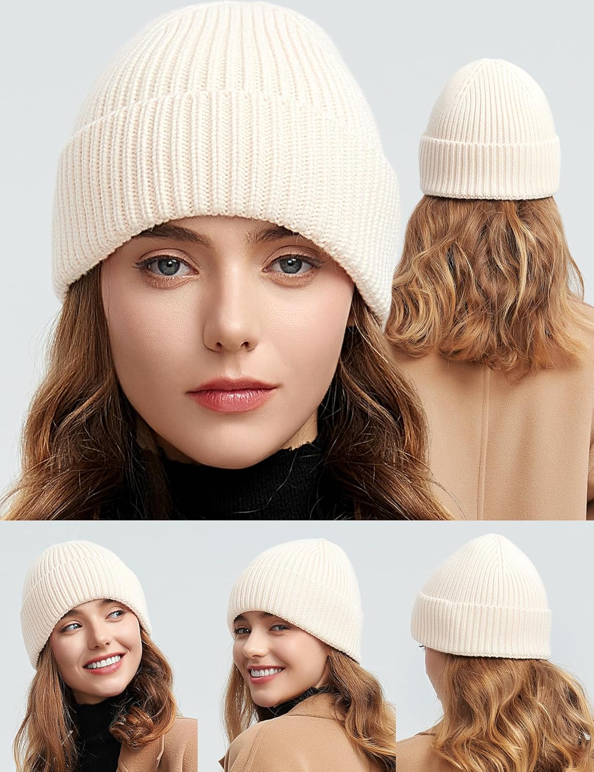 50% Wool Thick Beanie Hat for Men Women, Seamless Winter Knit Skull Cap, Cuffed Fisherman Beanie Warm Watch Cap - Image 6