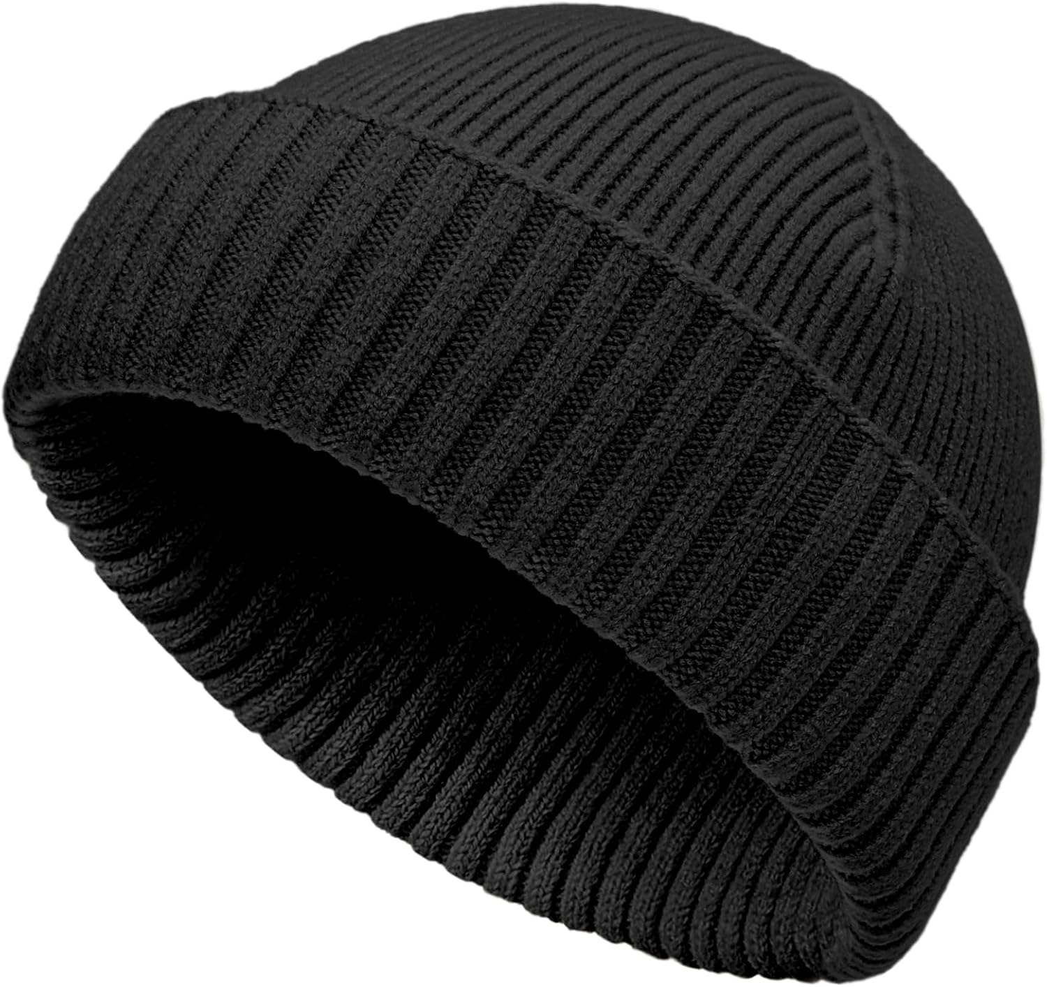 50% Wool Double Cuff Knit Beanie Hat for Men Women, Short Fisherman/Slouchy Warm Winter Skull Cap Trawler Watch Cap - Image 1