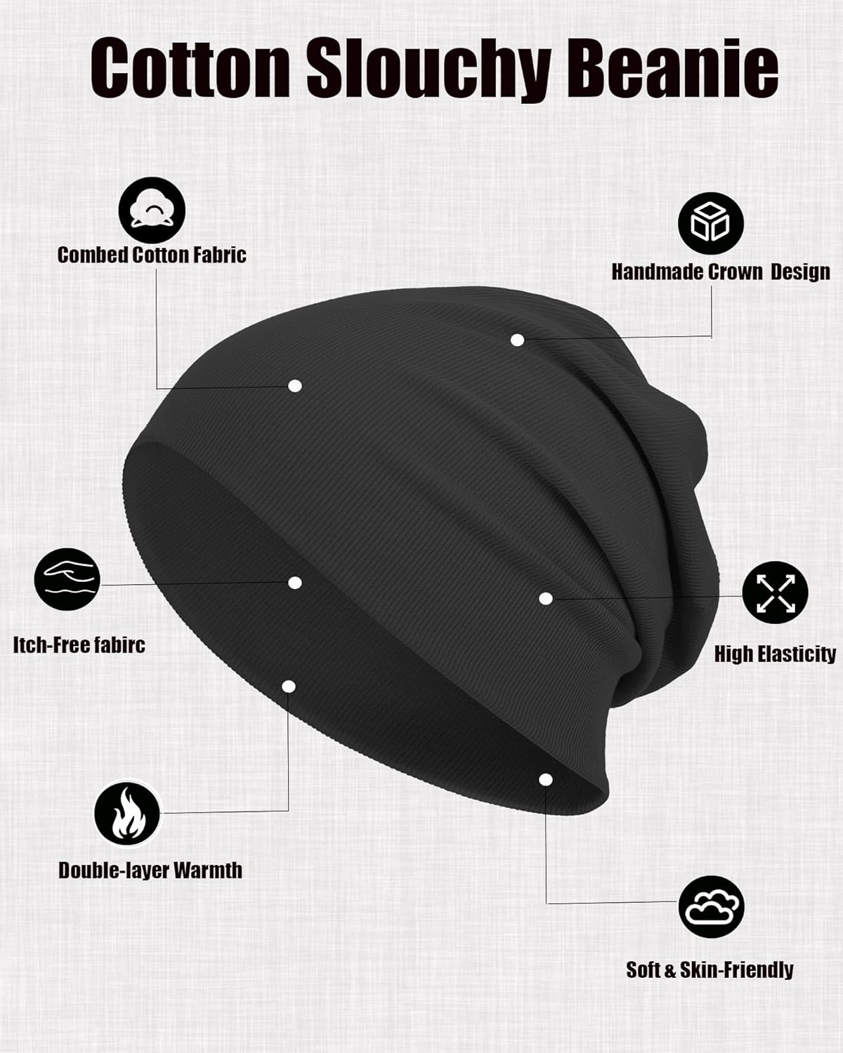 Slouchy Beanie Hats for Women & Men -Ultra-Soft Cotton Knit Cuffed Skull Cap Fashion Style Hipster Lightweight Daily Hat - Image 2
