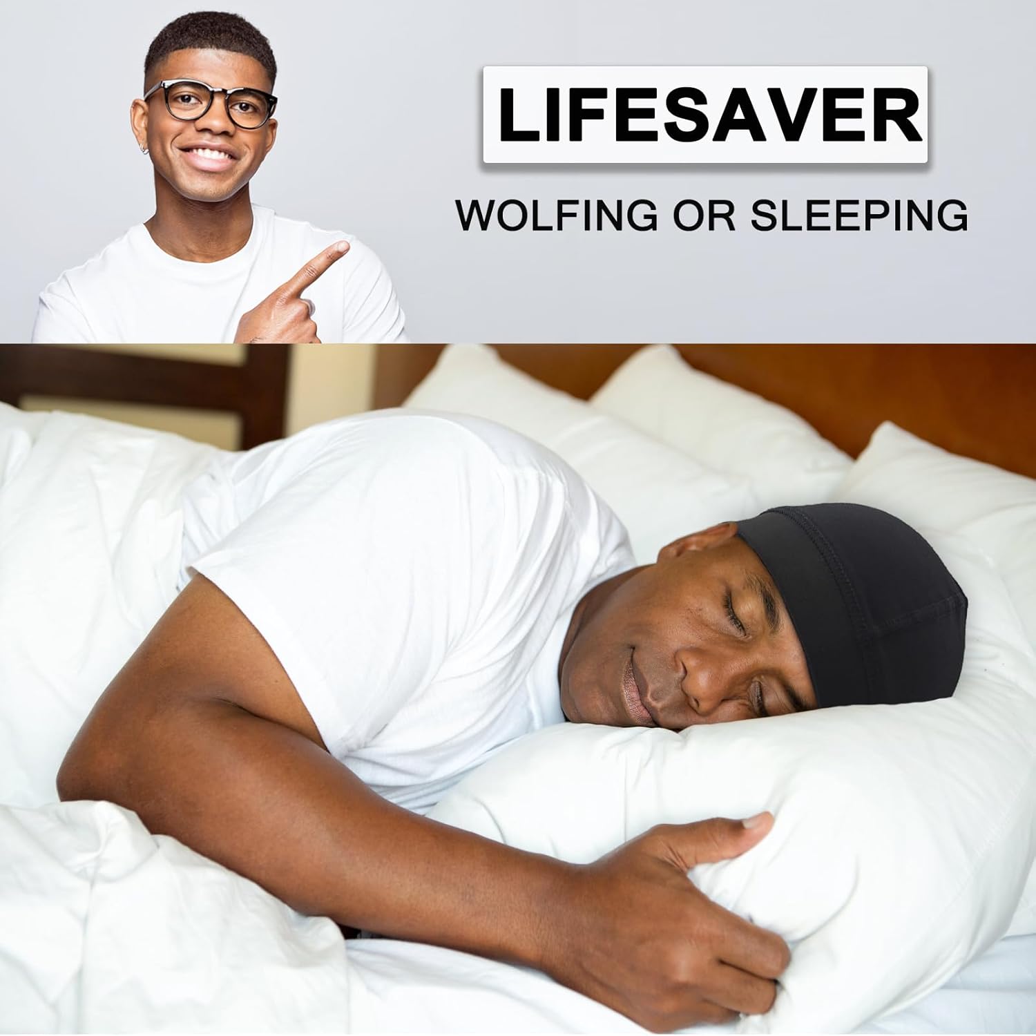 Cotton Stocking Wave Cap for Men, Wave Caps for 360 540 720 Waves, Good Compression Over Durag Sleeping Skull Hat - Image 2