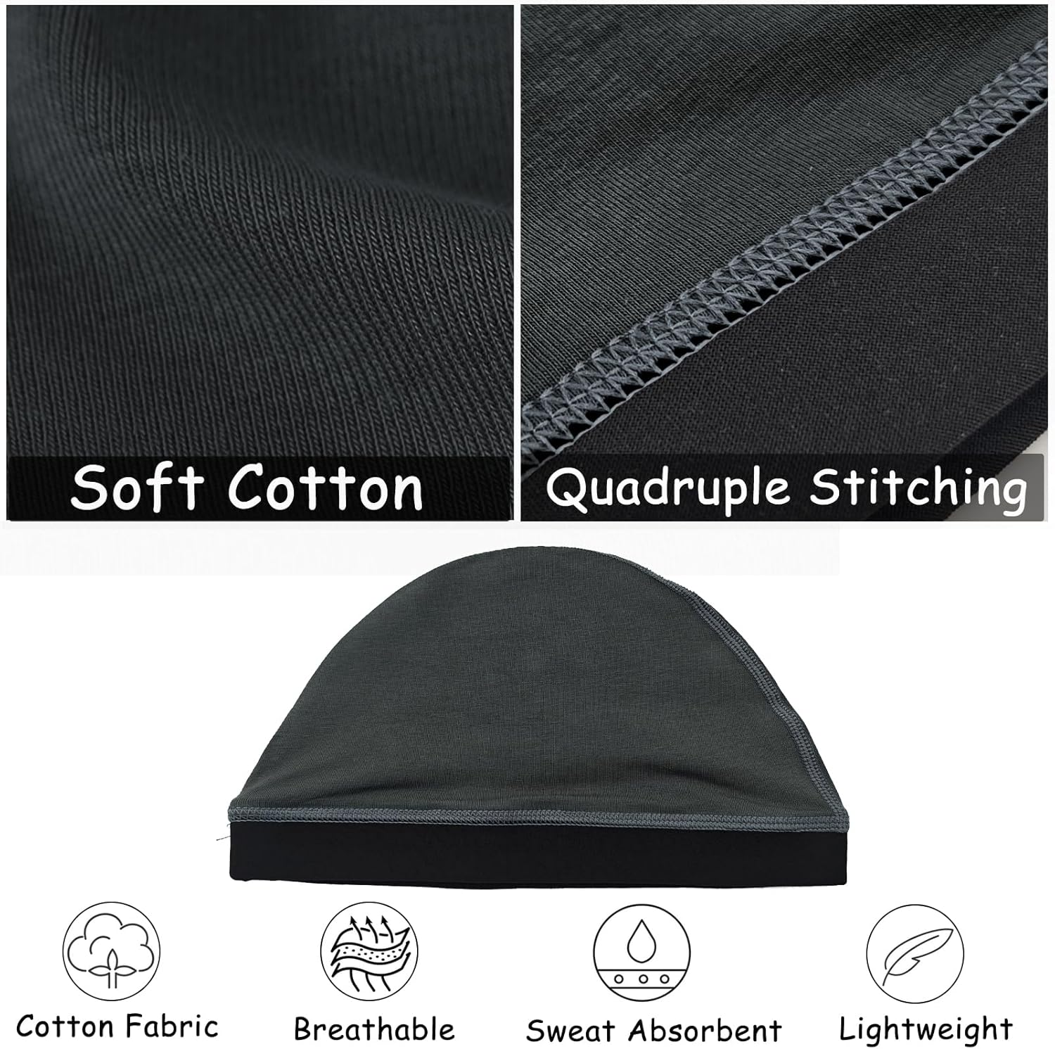Cotton Stocking Wave Cap for Men, Wave Caps for 360 540 720 Waves, Good Compression Over Durag Sleeping Skull Hat - Image 3