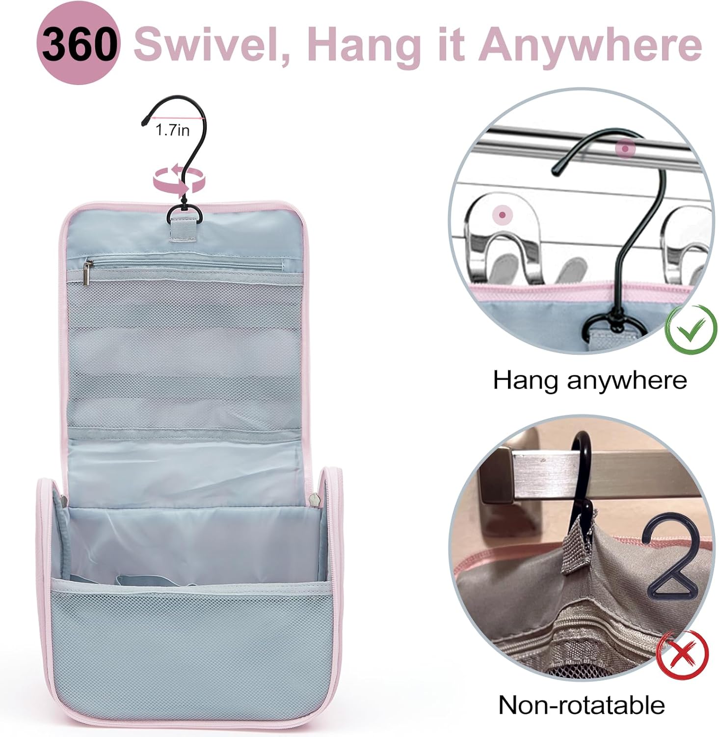 Cute Hanging Travel Toiletry Bag for Women, Small Ruched Make-up Bag Cosmetic Hand-bag, Carry-On Storage Organizer Pouch with Handles Pearl Zipper for Travel Essentials Skin-Care Accessories, Black - Image 4