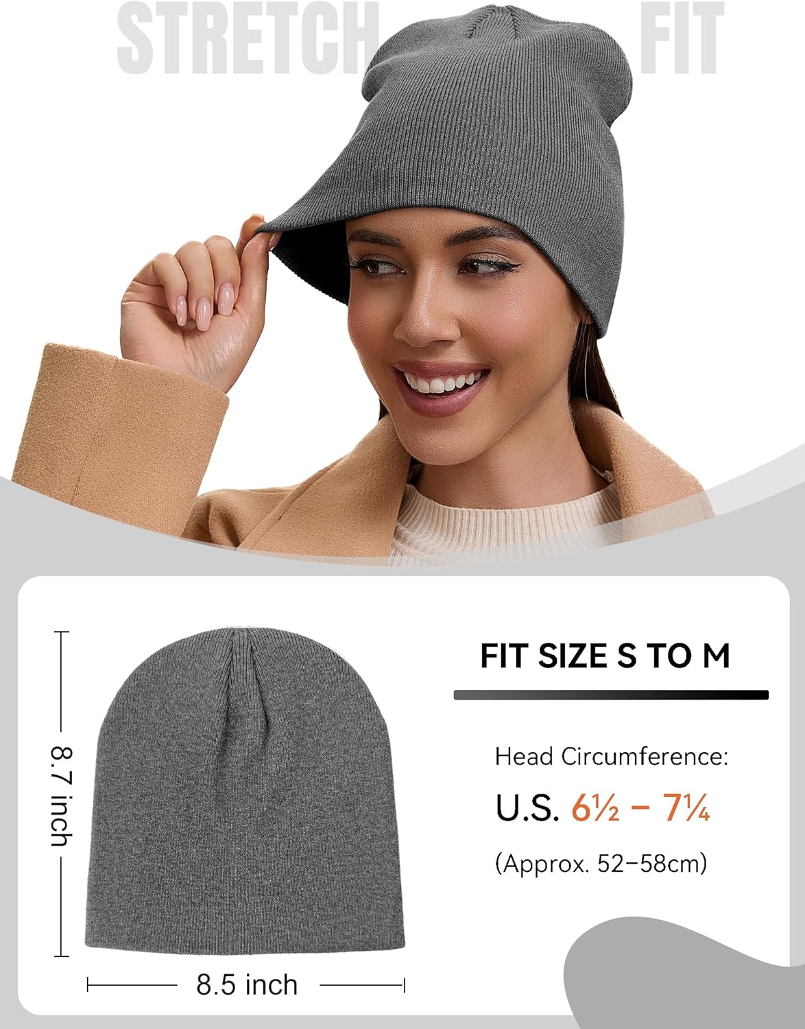 100% Cotton Beanie Hat for Men Women - Soft Unisex Winter Knit Skull Cap, Stretch Fashion Fisherman Beanie, Dark Gray - Image 3