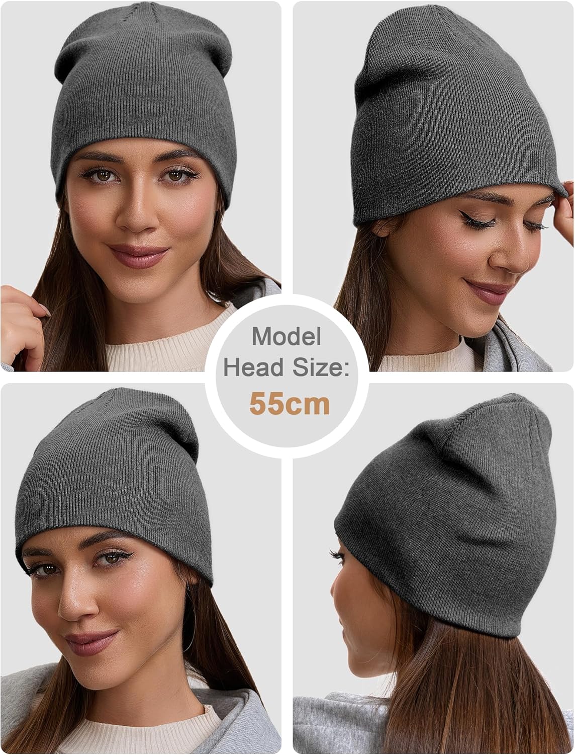 100% Cotton Beanie Hat for Men Women - Soft Unisex Winter Knit Skull Cap, Stretch Fashion Fisherman Beanie, Dark Gray - Image 4