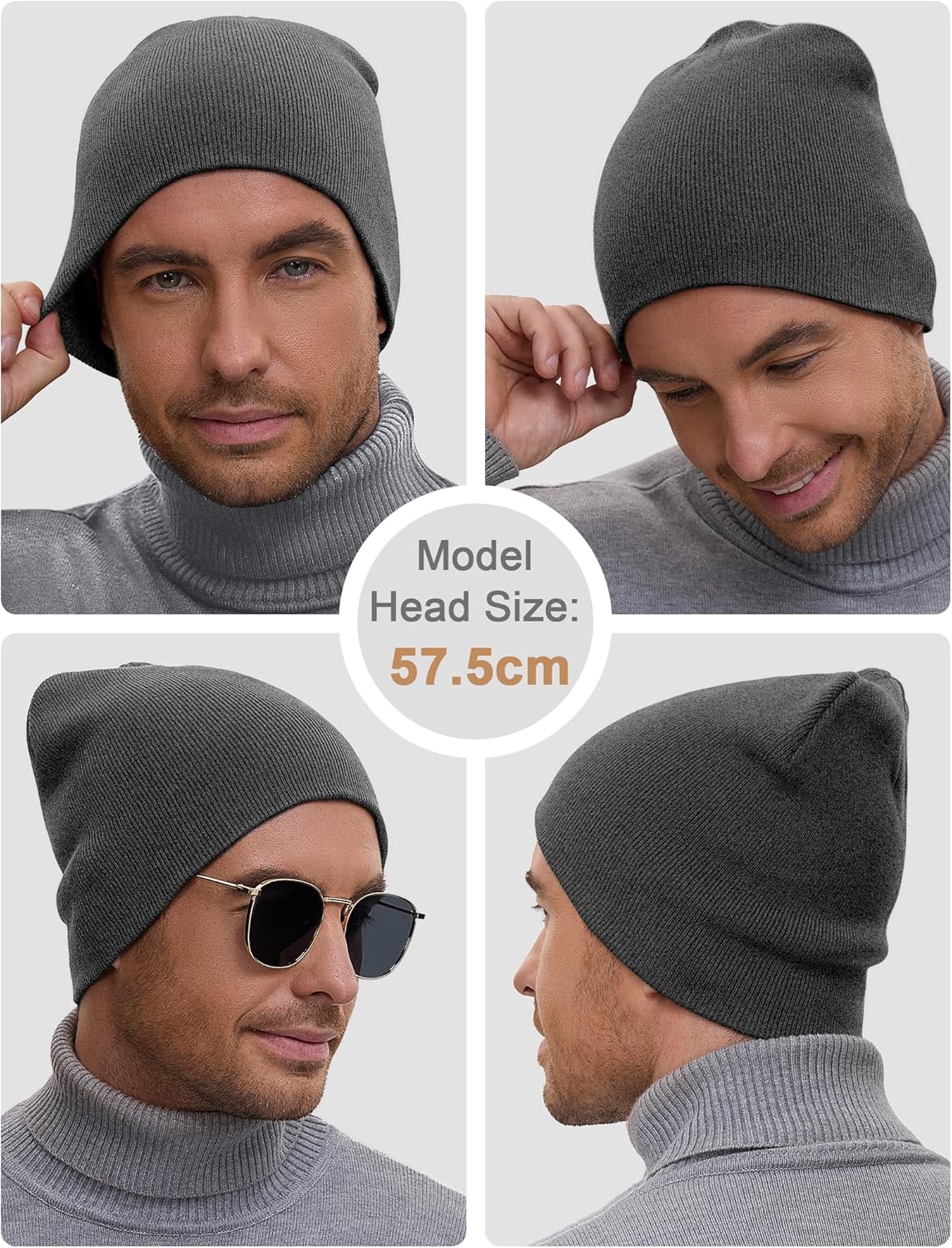100% Cotton Beanie Hat for Men Women - Soft Unisex Winter Knit Skull Cap, Stretch Fashion Fisherman Beanie, Dark Gray - Image 5