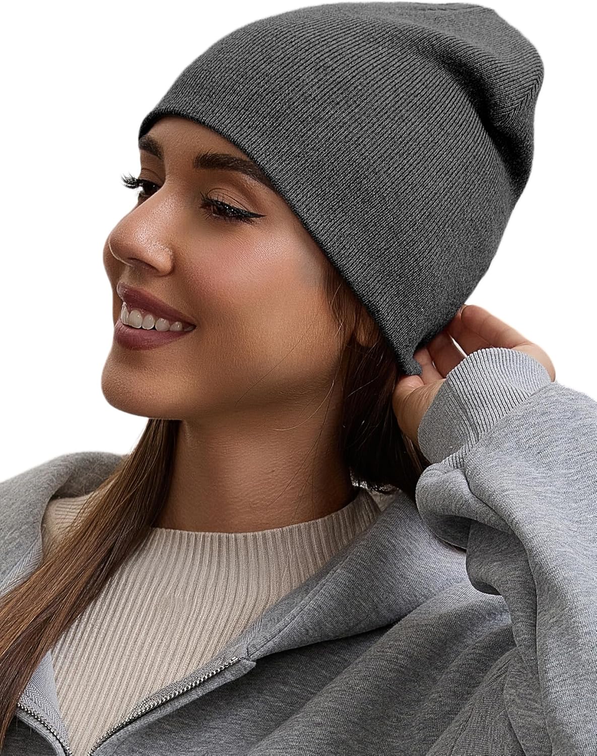 100% Cotton Beanie Hat for Men Women - Soft Unisex Winter Knit Skull Cap, Stretch Fashion Fisherman Beanie, Dark Gray - Image 7