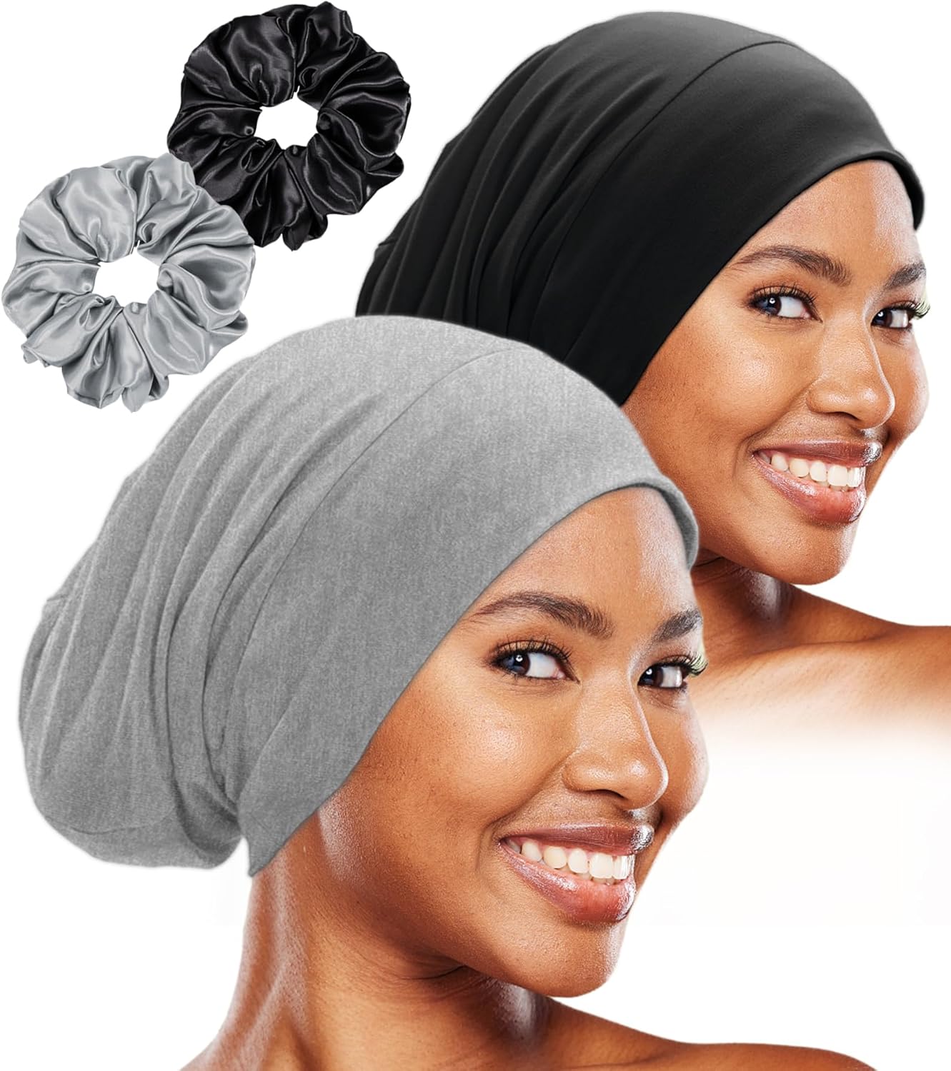 Sleep Cap Bonnet for Sleeping Black Women, Adjtable Cooling Ice Silk Lined Bonnet for Curly Braids Hair Cover Beanie Hat - Image 1