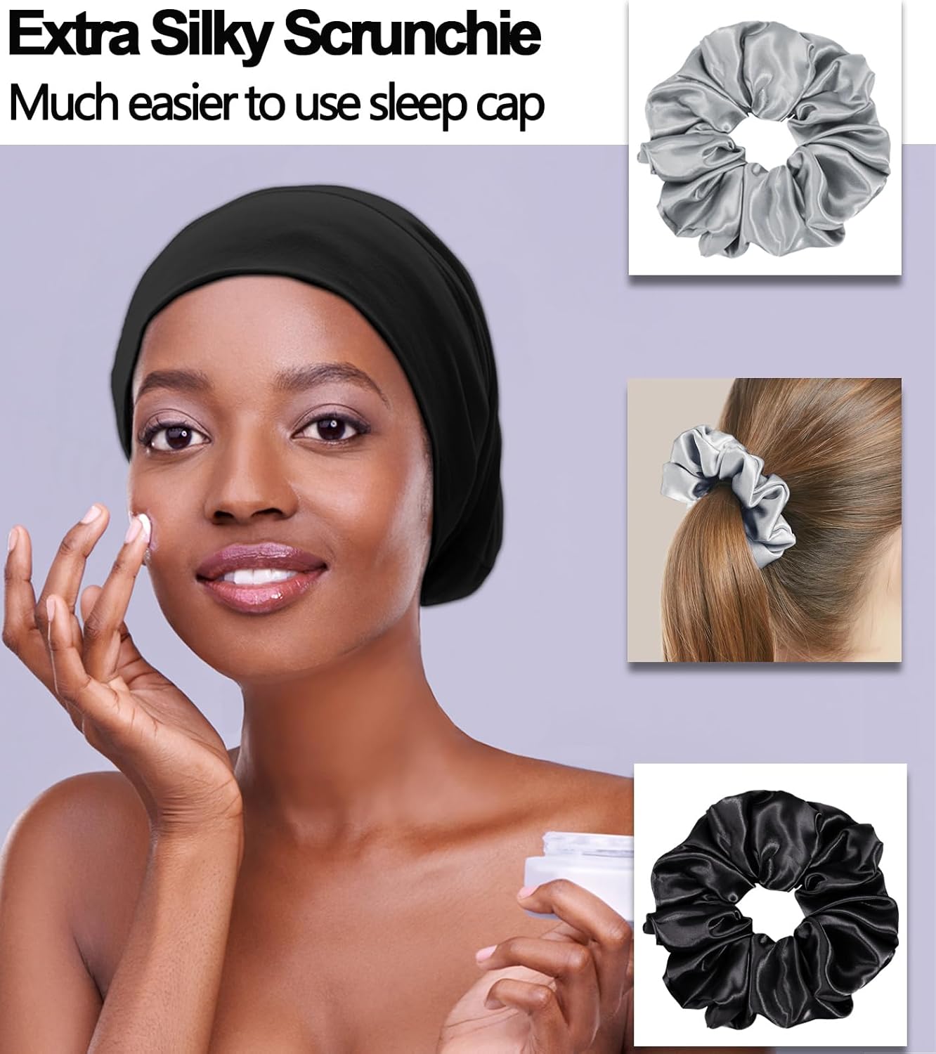 Sleep Cap Bonnet for Sleeping Black Women, Adjtable Cooling Ice Silk Lined Bonnet for Curly Braids Hair Cover Beanie Hat - Image 4