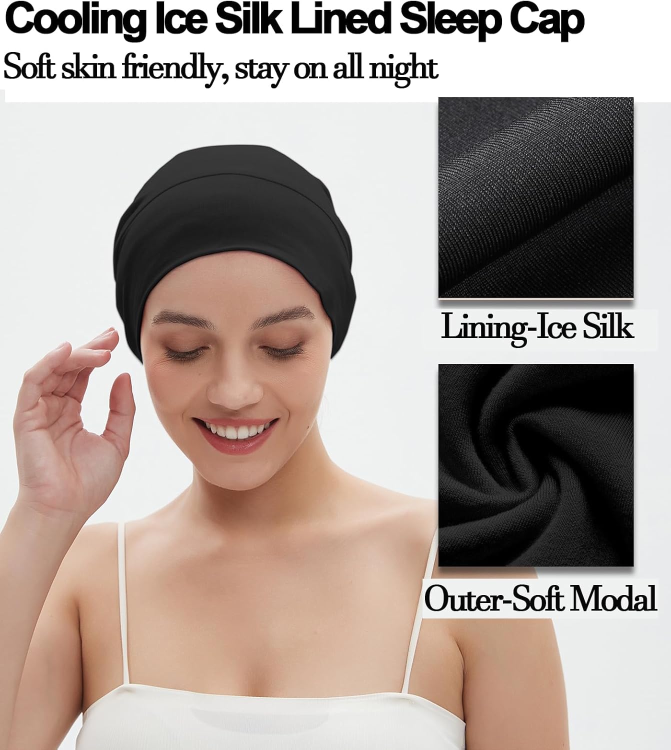 Sleep Cap Bonnet for Sleeping Black Women, Adjtable Cooling Ice Silk Lined Bonnet for Curly Braids Hair Cover Beanie Hat - Image 6