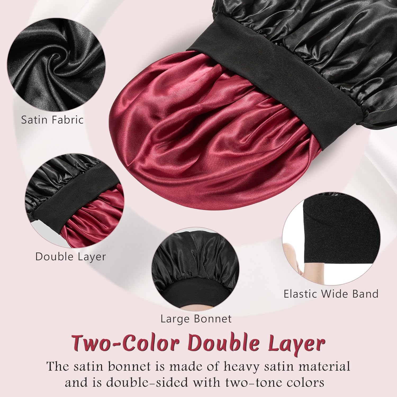2pcs Bonnet for Men, Bonnets for Women, Satin Silk Hair Bonnet for Sleeping, Reversible Double Layer Wide Band Sleep Cap for Curly Hair Braids - Image 2