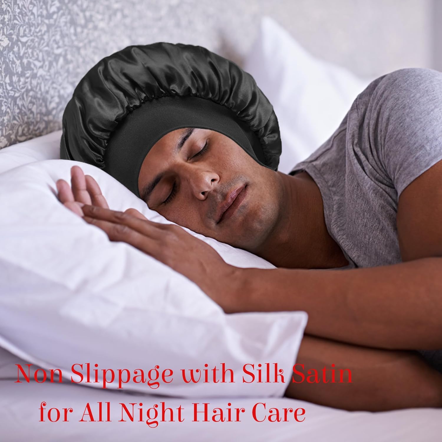 2pcs Bonnet for Men, Bonnets for Women, Satin Silk Hair Bonnet for Sleeping, Reversible Double Layer Wide Band Sleep Cap for Curly Hair Braids - Image 6