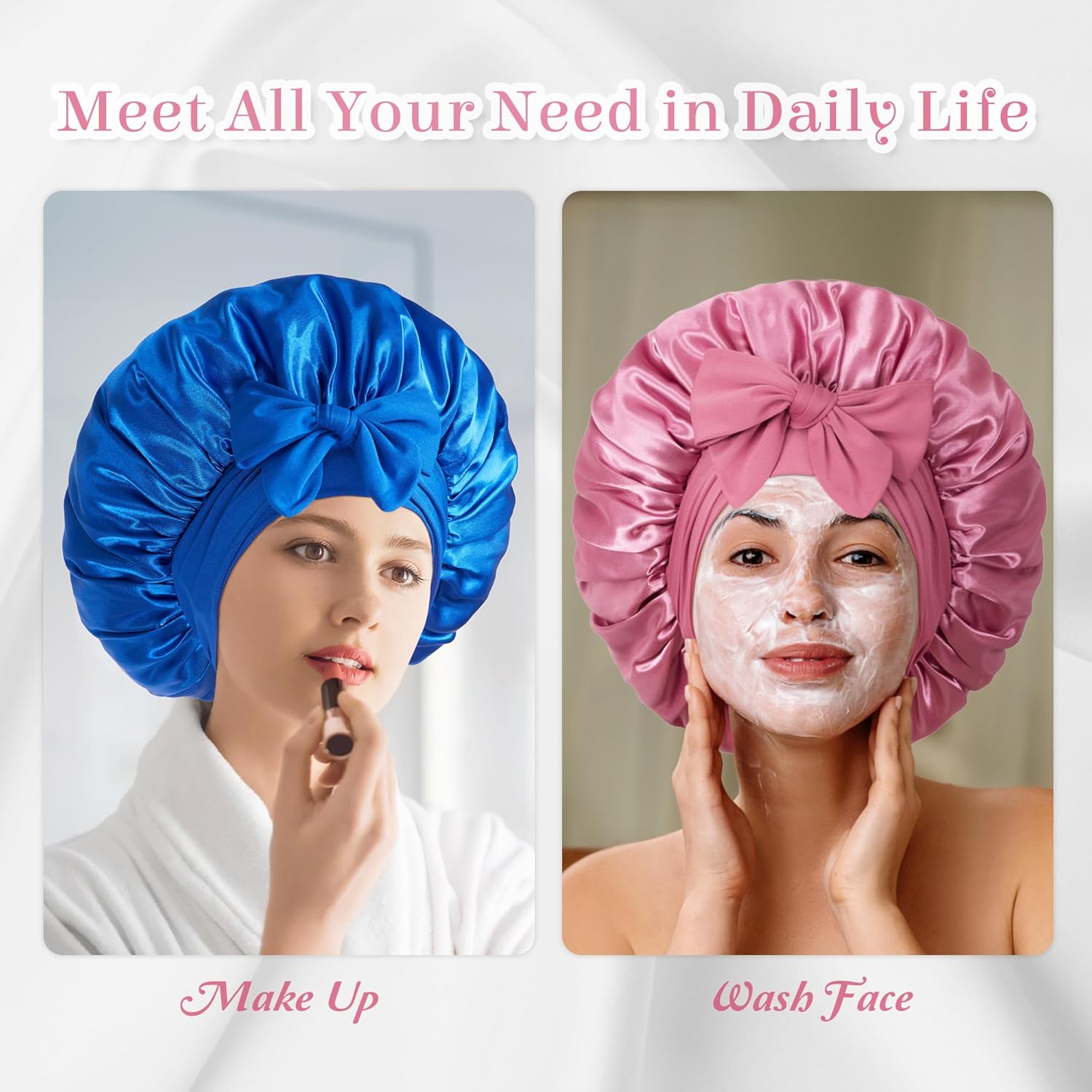 Bonnet with Tie Band, Hair Care Satin Silk Bonnet for Sleeping Women, Silky Sleep Bonnets for Women, Reversible Double Layer Sleep Cap for Curly Hair Braids - Image 7