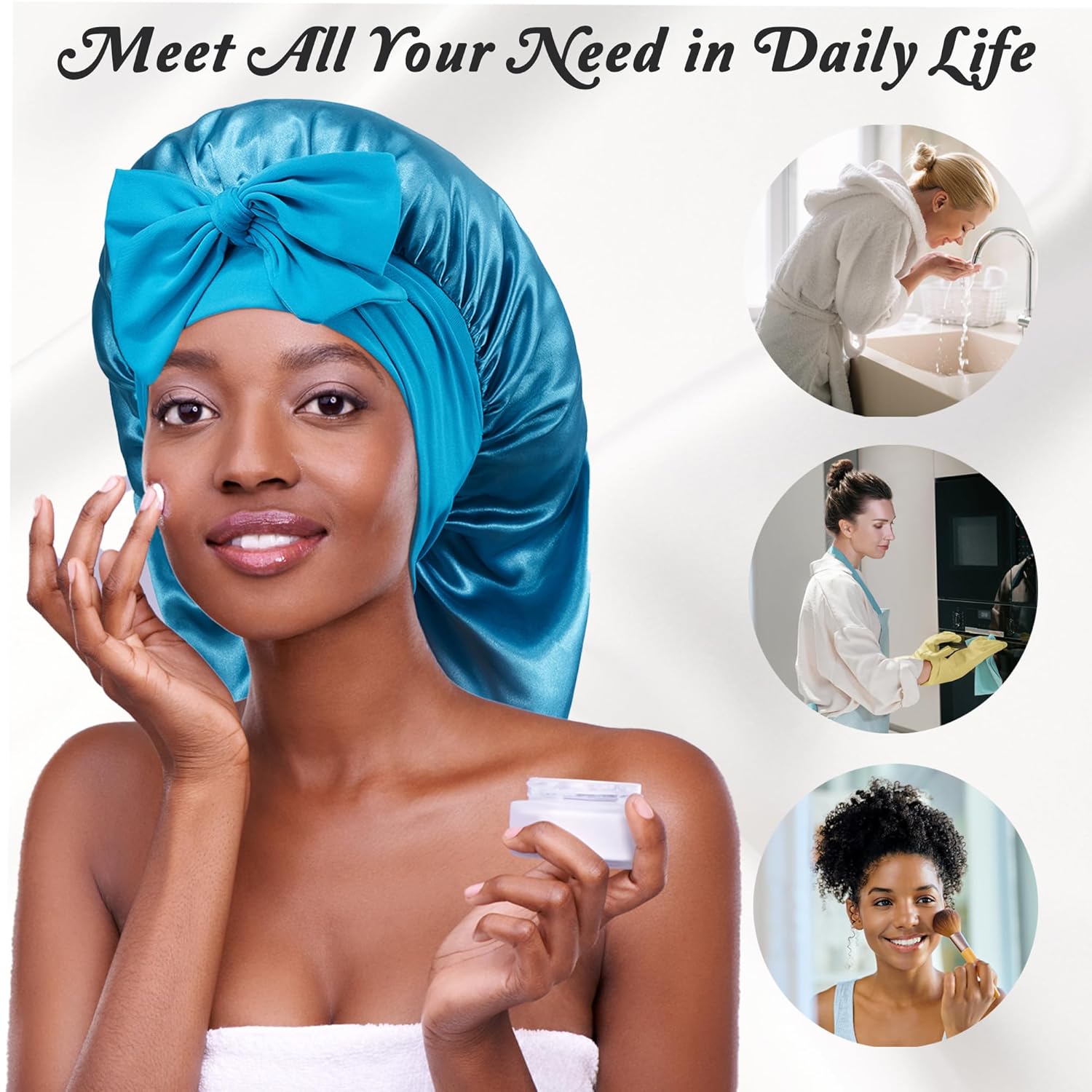 Long Bonnet with Tie Band, Satin Hair Silk Bonnet for Sleeping Women, Sleep Bonnets for Women, Double Layer Silky Sleep Cap for Curly Hair Braids - Image 4