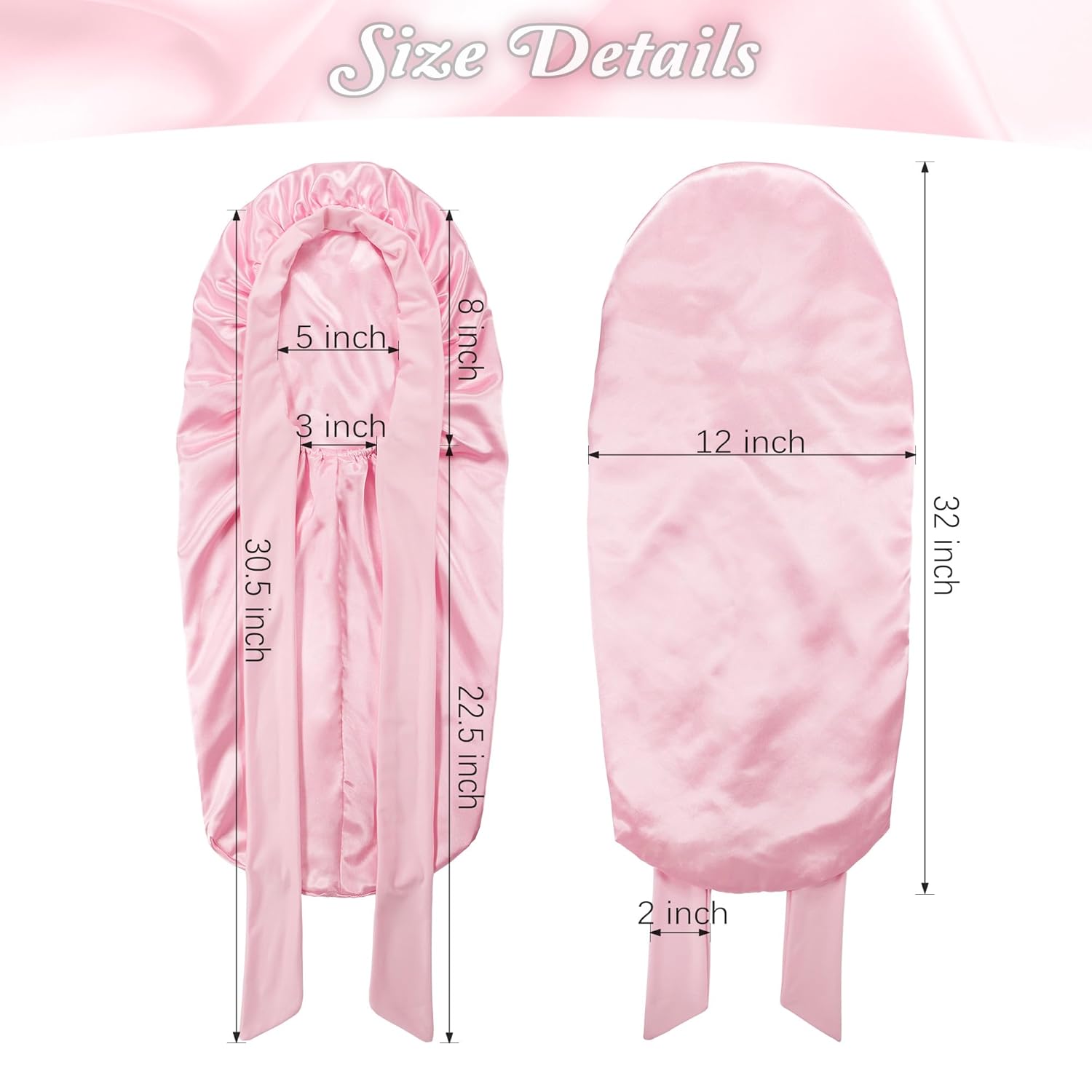 Long Bonnet with Tie Band, Satin Hair Silk Bonnet for Sleeping Women, Sleep Bonnets for Women, Double Layer Silky Sleep Cap for Curly Hair Braids - Image 5