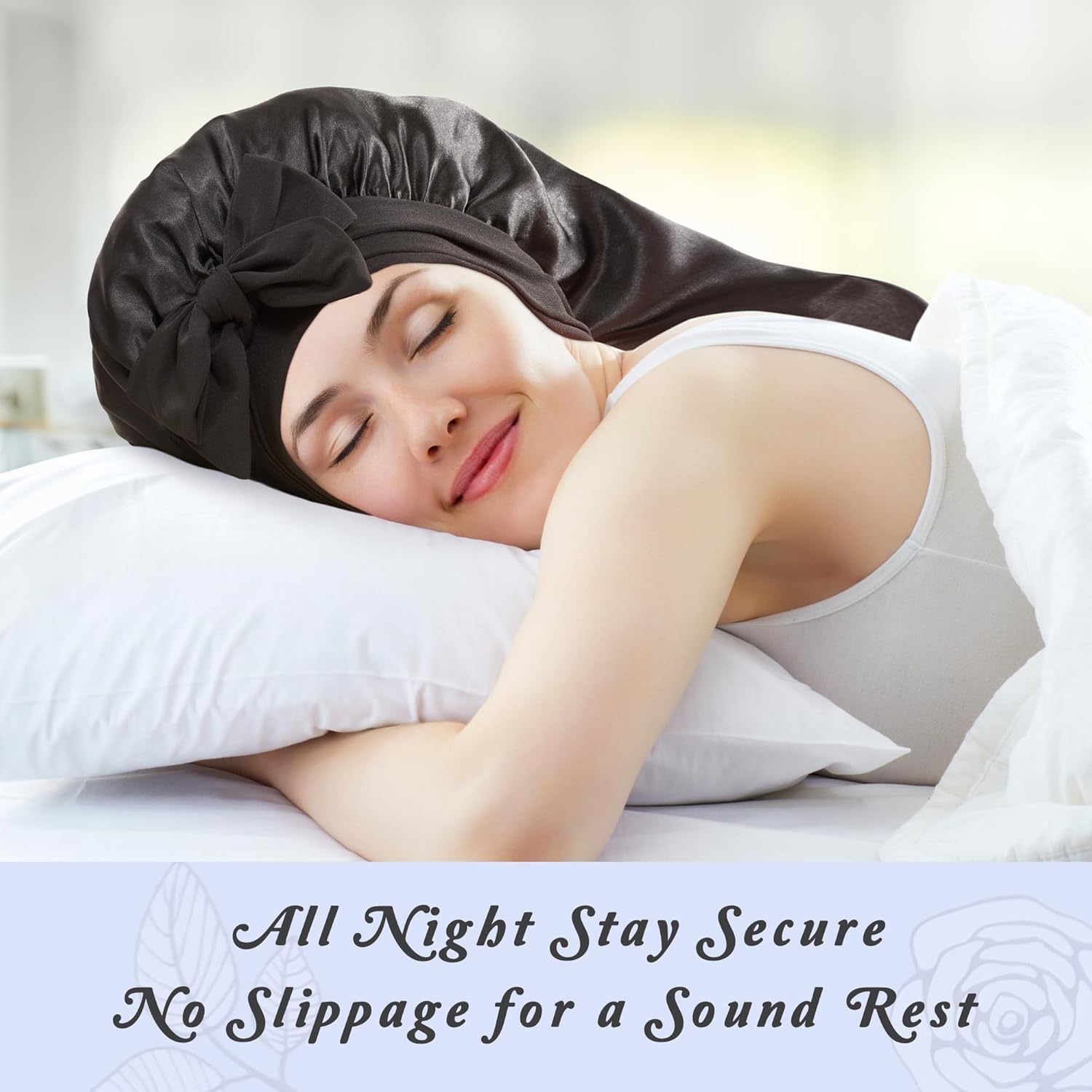Long Bonnet with Tie Band, Satin Hair Silk Bonnet for Sleeping Women, Sleep Bonnets for Women, Double Layer Silky Sleep Cap for Curly Hair Braids - Image 6