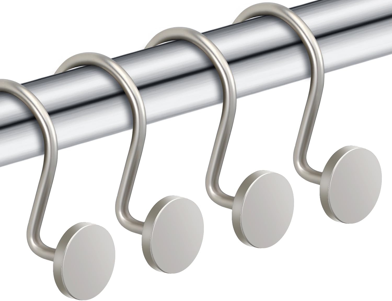 Shower Curtain Hooks, Nickel Shower Curtain Rings Rtproof Metal Round Decorative Shower Hooks Rings for Bathroom Shower Rods Curtains, Set of 12 Heavy Duty Solid Hooks - Image 2