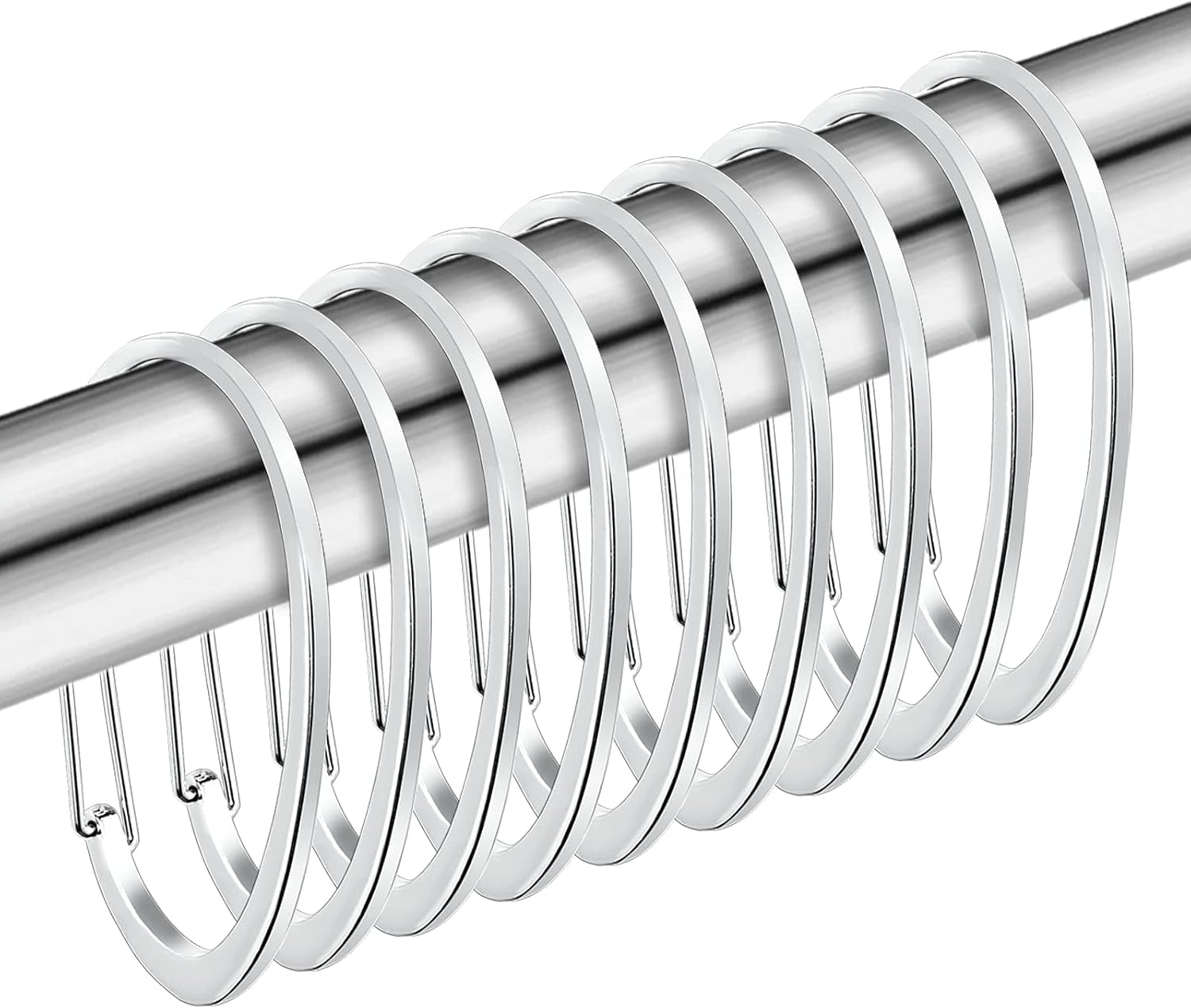 Silver Shower Curtain Rings, Rtproof Shower Curtain Hooks for Bathroom,  Chrome Decorative Shower Hooks Rings for Shower Curtain Rod Hangers, Set of 12 - Image 1
