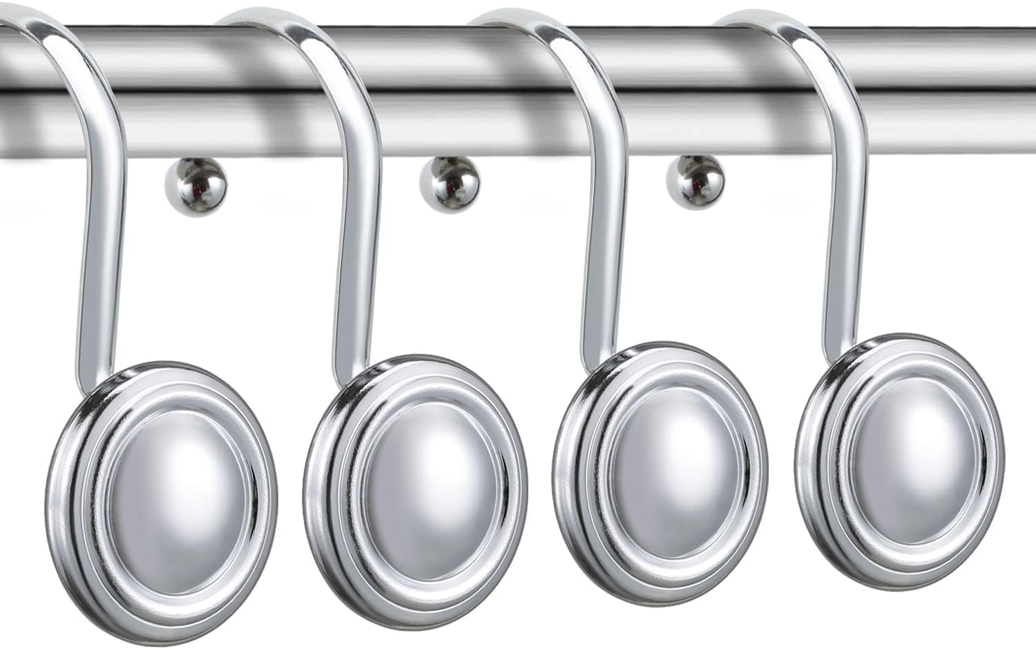 Silver Shower Curtain Hooks,  Chrome Decorative Shower Curtain Hooks for Bathroom, Rt Proof Shower Curtain Rings Hangers for Shower Curtain Rod,Set of 12 Metal Glossy Round Design - Image 2