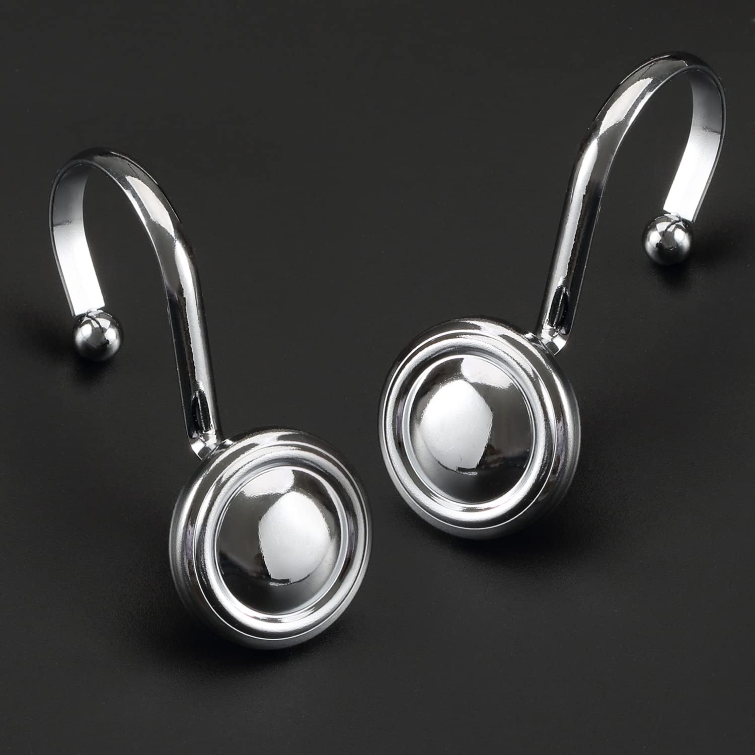Silver Shower Curtain Hooks,  Chrome Decorative Shower Curtain Hooks for Bathroom, Rt Proof Shower Curtain Rings Hangers for Shower Curtain Rod,Set of 12 Metal Glossy Round Design - Image 3