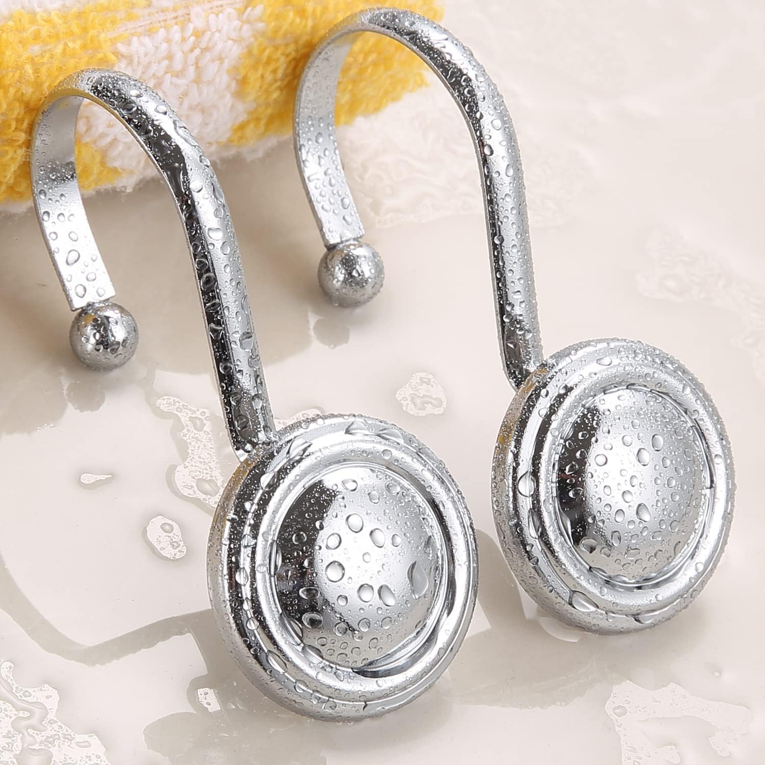 Silver Shower Curtain Hooks,  Chrome Decorative Shower Curtain Hooks for Bathroom, Rt Proof Shower Curtain Rings Hangers for Shower Curtain Rod,Set of 12 Metal Glossy Round Design - Image 6