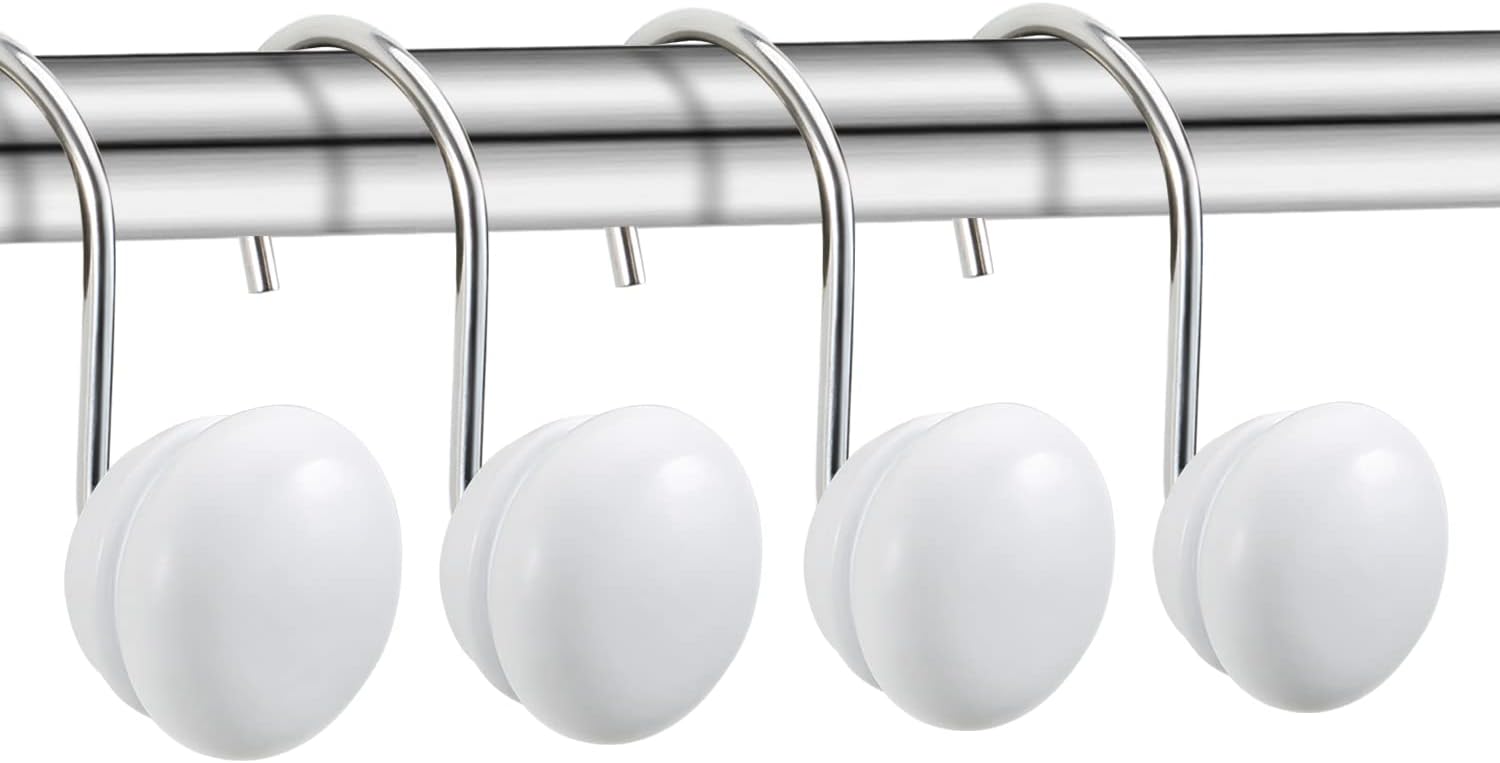 White Shower Curtain Hooks, Rt Proof Shower Curtain Rings for Bathroom,  Decorative Shower Hooks Hangers for Shower Curtain Rod,Set of 12 - Image 2