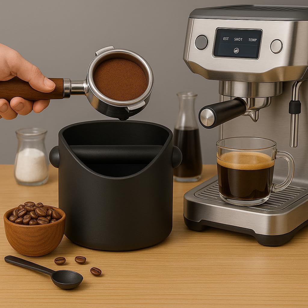 Coffee Knock Box, 4.6 in, Barista Style Espresso Grounds Knock Box, Removable Plastic Knock Rod, Non-Slip Base, Espresso Maker Accessory (Black) - Image 6