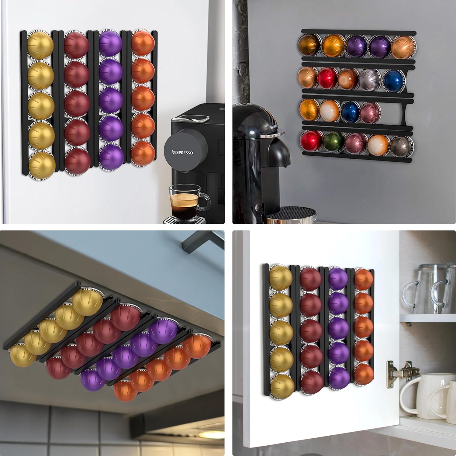 Coffee Pod Holder Compatible with Nespresso VertuoLine Capsules – 20-Pod Space-Saving Organizer for Wall, Cabinet, or Under-Counter Mount, Black - Image 3