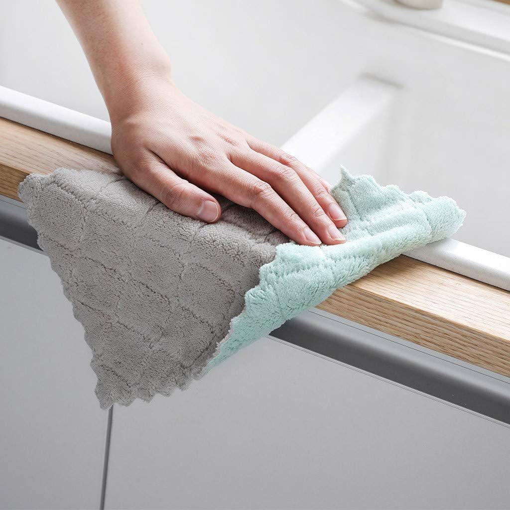 12 Pack Kitchen Cloth Dish Towels, Premium Dishcloths, Super Absorbent Coral Velvet Dishtowels, Nonstick Oil Washable Fast Drying (Green-Grey) - Image 3