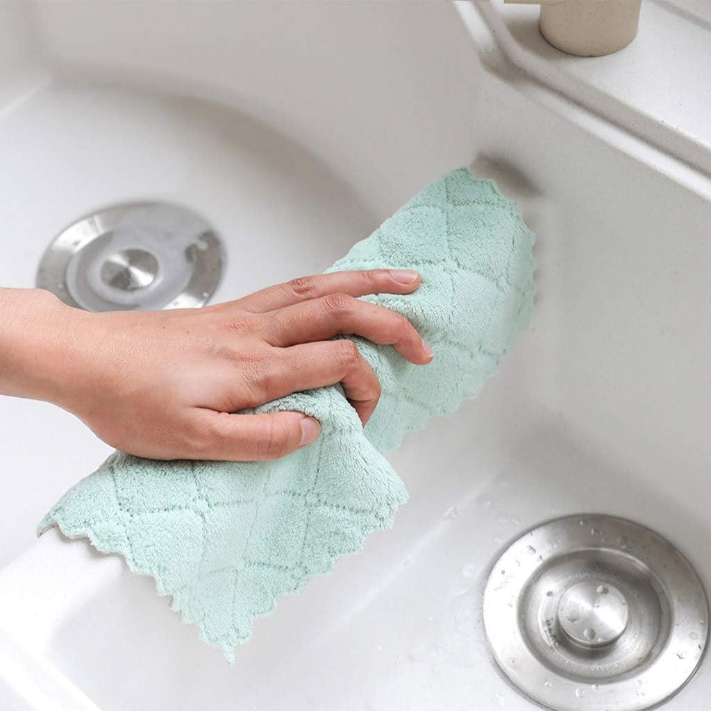 12 Pack Kitchen Cloth Dish Towels, Premium Dishcloths, Super Absorbent Coral Velvet Dishtowels, Nonstick Oil Washable Fast Drying (Green-Grey) - Image 4