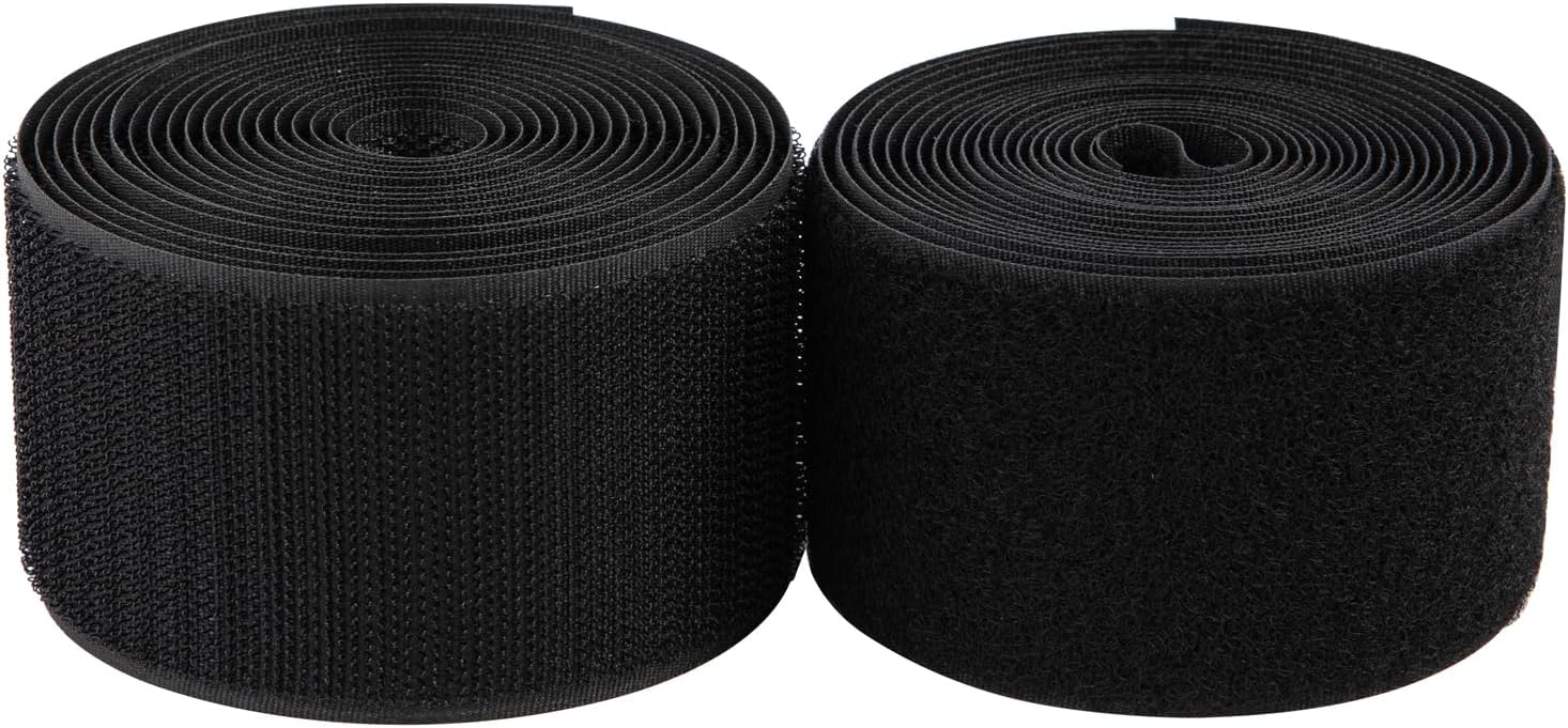 2 Inch Sew on Hook and Loop Strips | Easy to Sew | Excellent Grip | Non-Adhesive Back Nylon Fabric Fastener Strips for Clothing Sewing Crafts and DIY Projects, Black, 2in x 3yd - Image 1