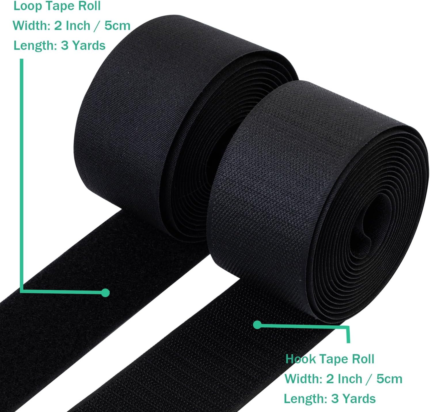 2 Inch Sew on Hook and Loop Strips | Easy to Sew | Excellent Grip | Non-Adhesive Back Nylon Fabric Fastener Strips for Clothing Sewing Crafts and DIY Projects, Black, 2in x 3yd - Image 2