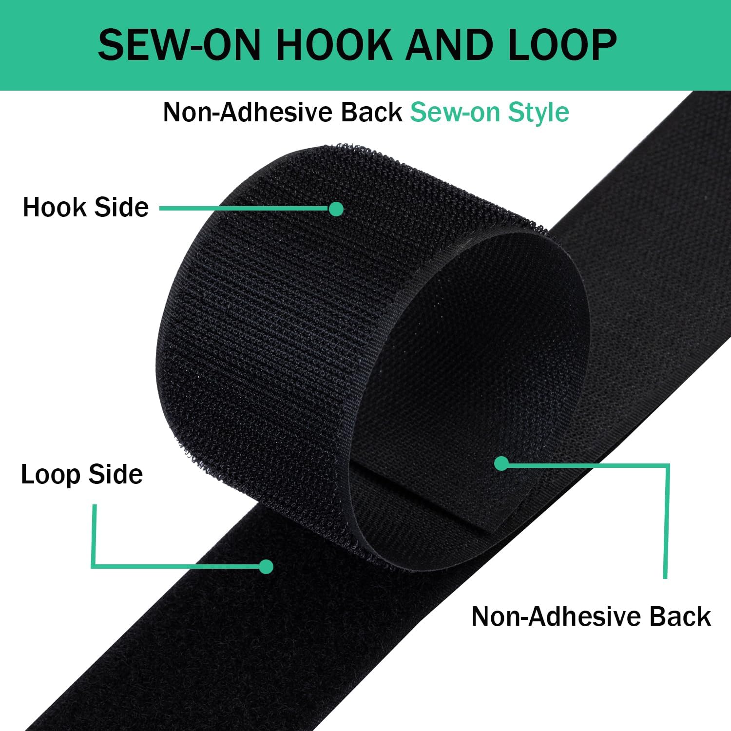 2 Inch Sew on Hook and Loop Strips | Easy to Sew | Excellent Grip | Non-Adhesive Back Nylon Fabric Fastener Strips for Clothing Sewing Crafts and DIY Projects, Black, 2in x 3yd - Image 4